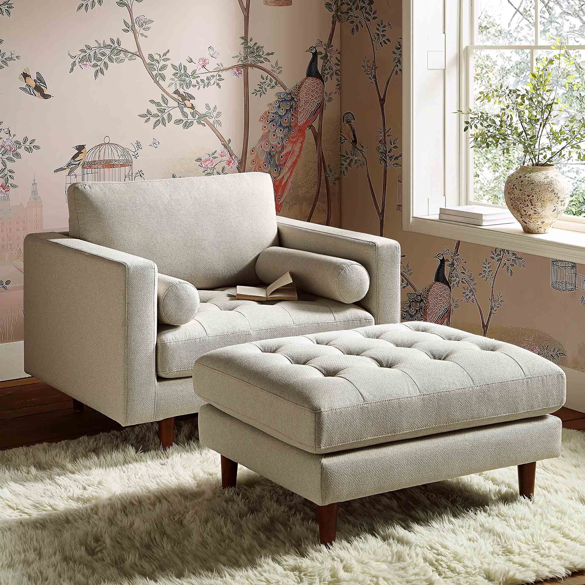 Henrietta Ottoman, Beige Woven Fabric - Image 3