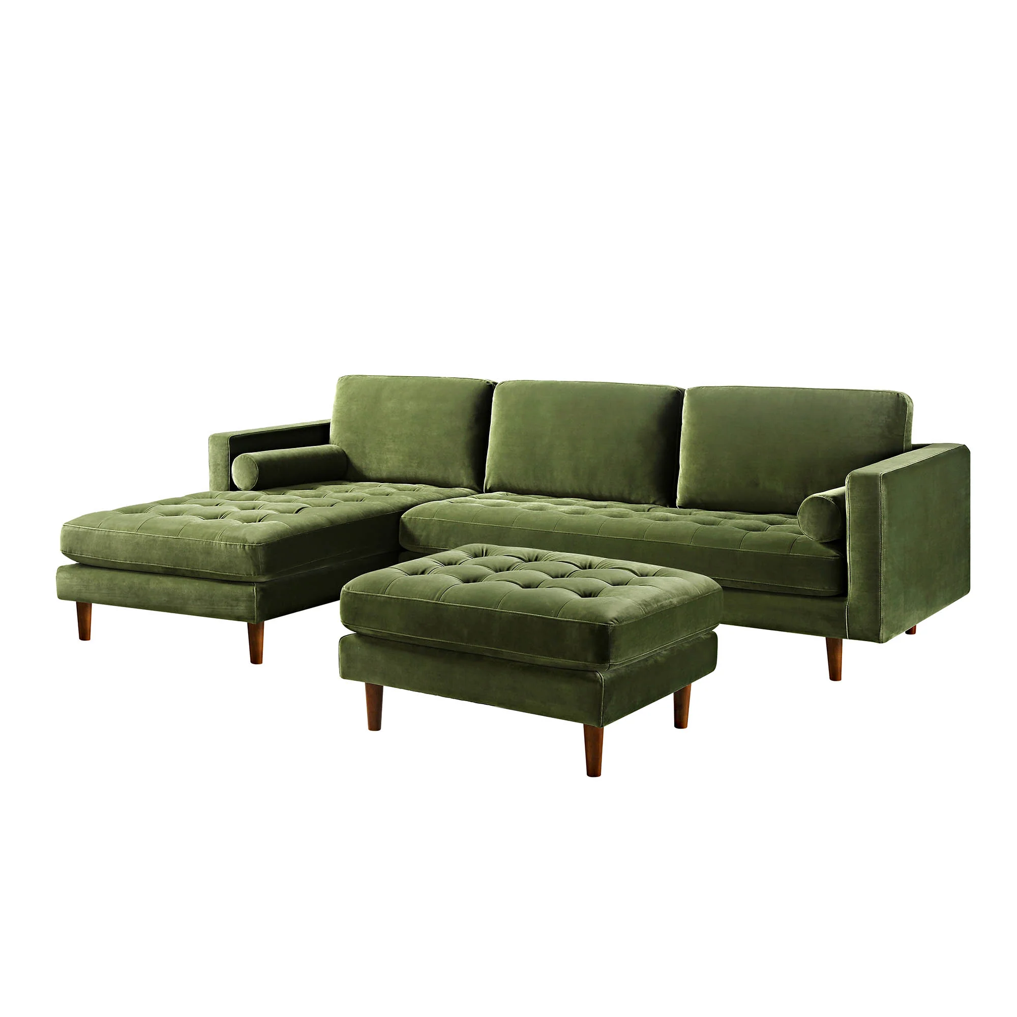 Henrietta Moss Green Velvet Grand 4-Seater Chaise End Sofa, Left Hand Facing - Image 8