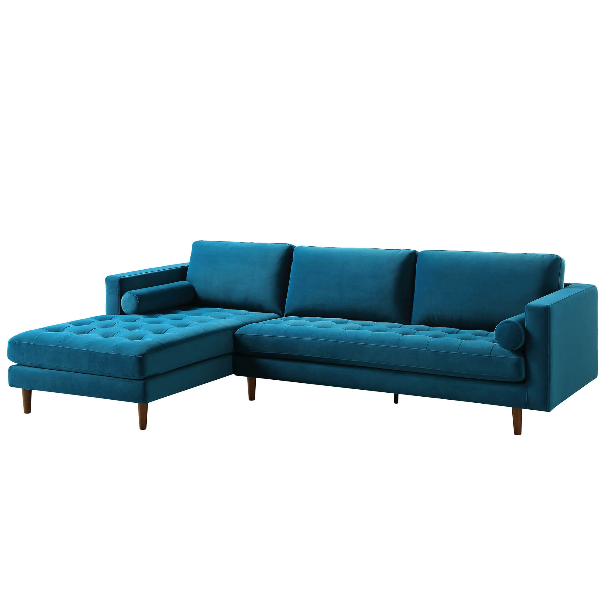 Henrietta Teal Velvet Grand 4-Seater Chaise End Sofa, Left Hand Facing - Image 4