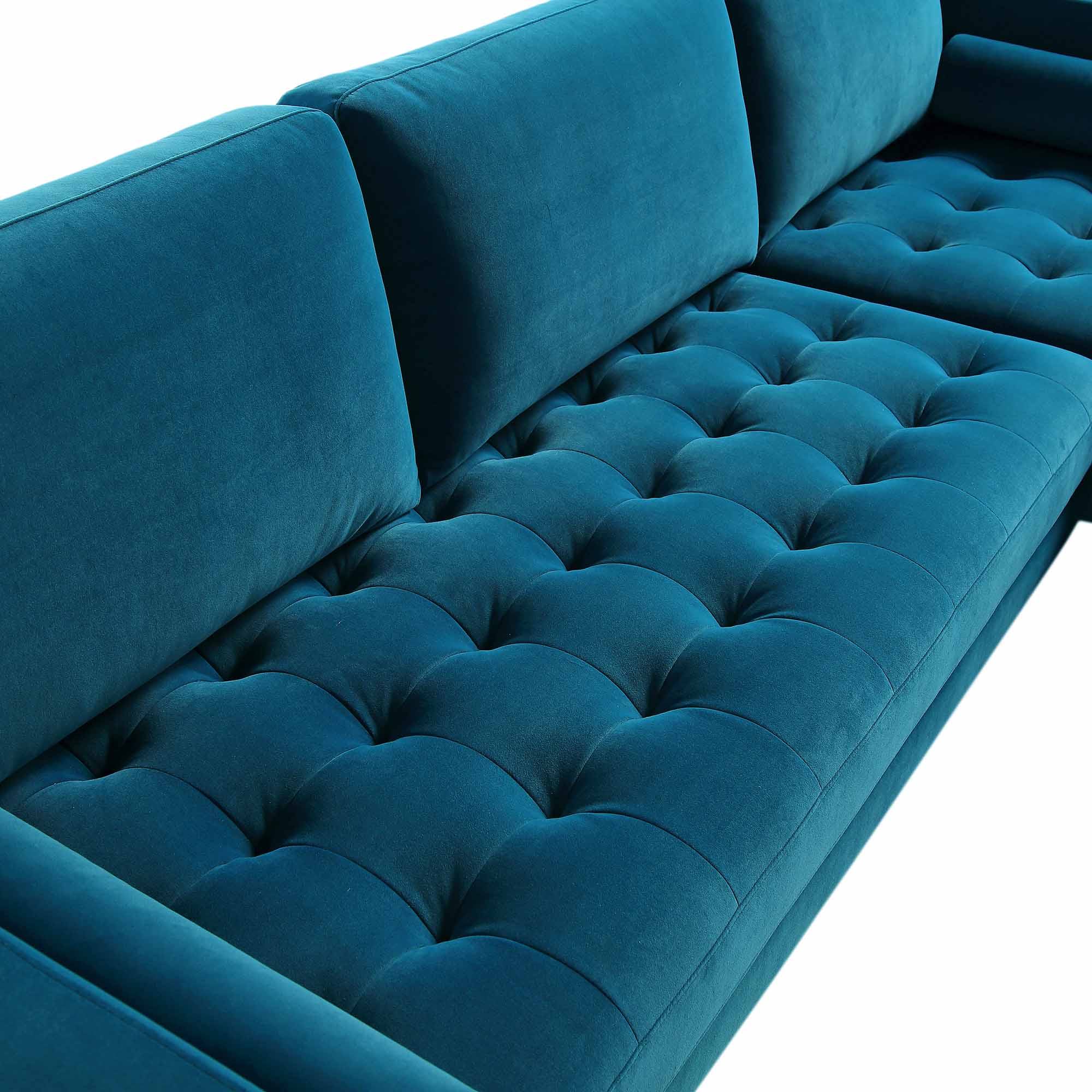 Henrietta Teal Velvet Grand 4-Seater Chaise End Sofa, Left Hand Facing - Image 9