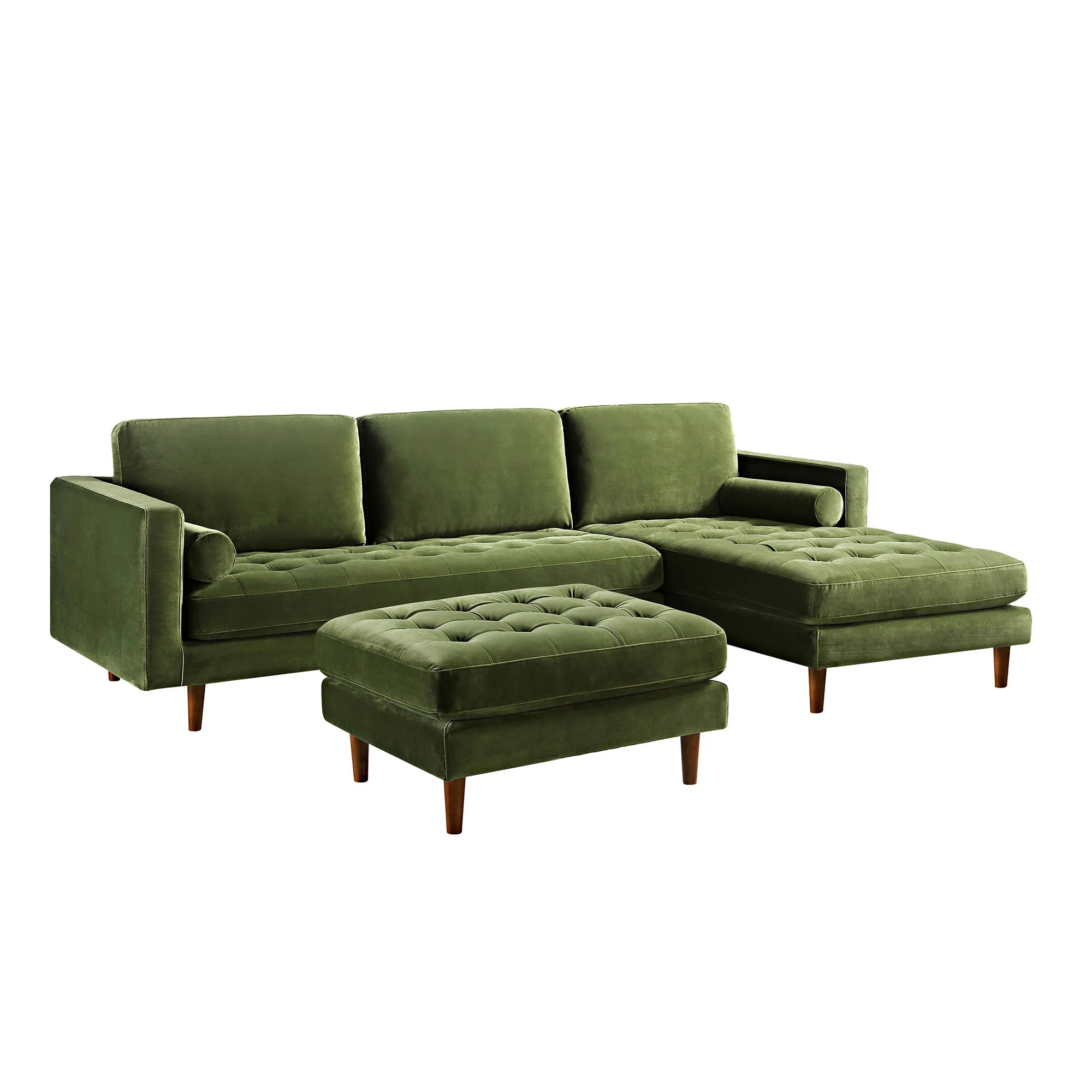 Henrietta Moss Green Velvet Grand 4-Seater Chaise End Sofa, Right Hand Facing - Image 9