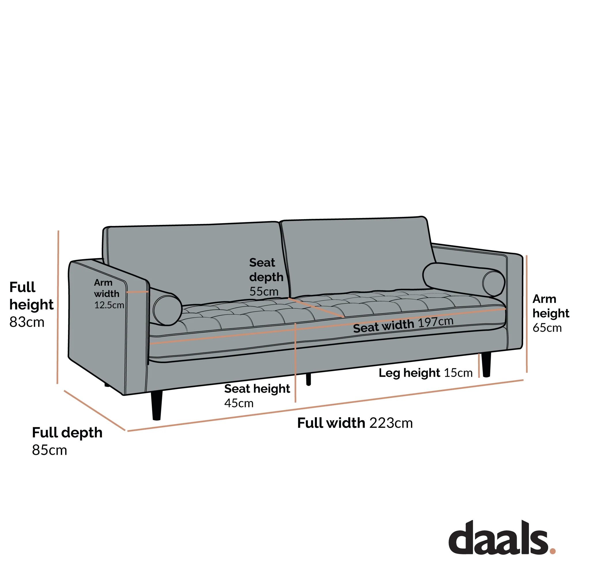 Henrietta Large 3-Seater Sofa, Beige Woven Fabric - Image 8