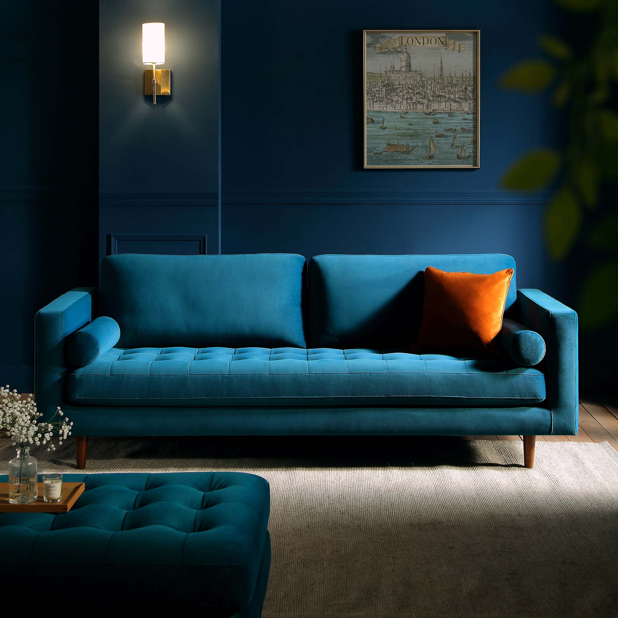 Henrietta Large 3-Seater Sofa, Teal Velvet - Image 2