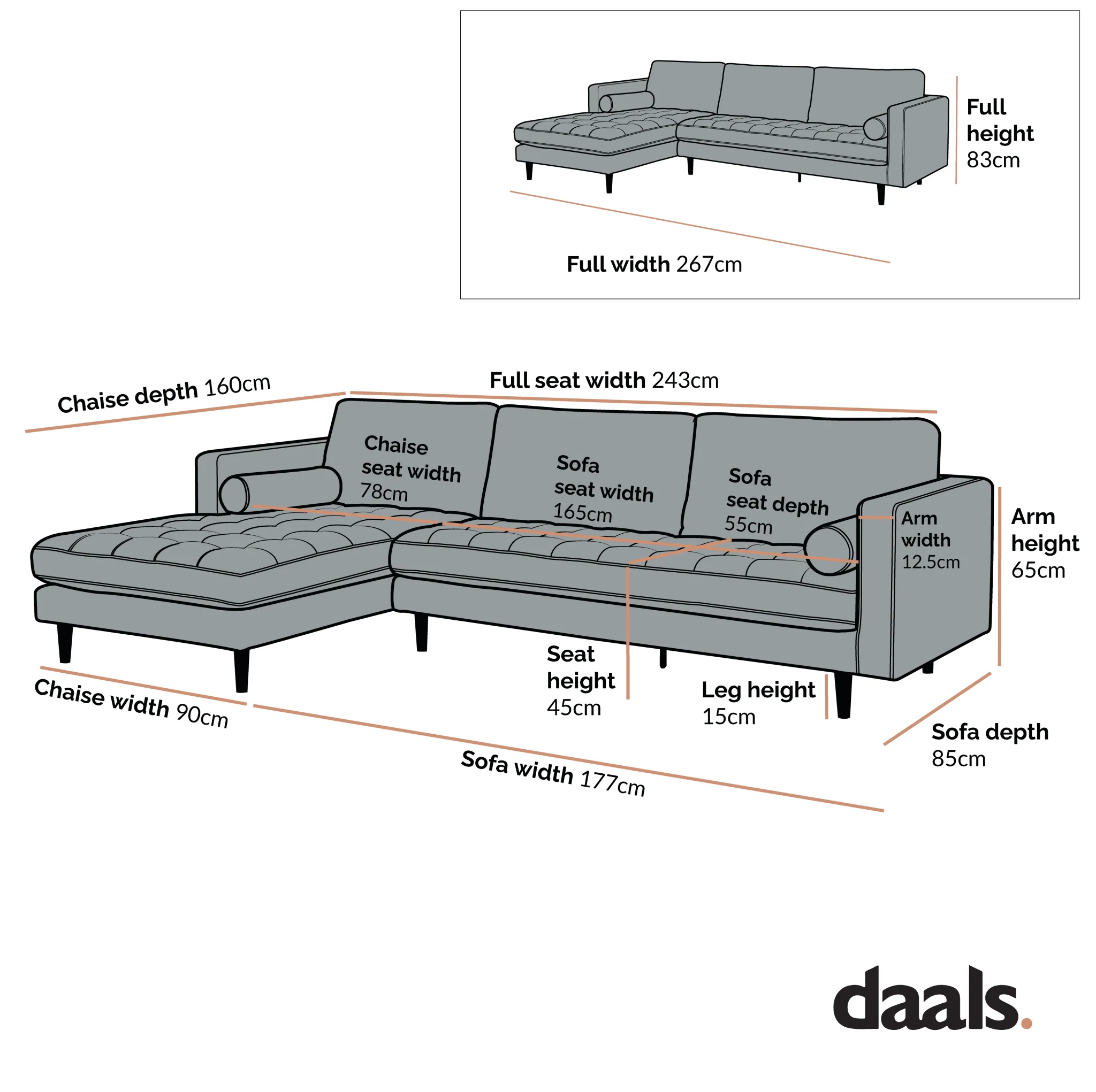 Henrietta Teal Velvet Grand 4-Seater Chaise End Sofa, Left Hand Facing - Image 5