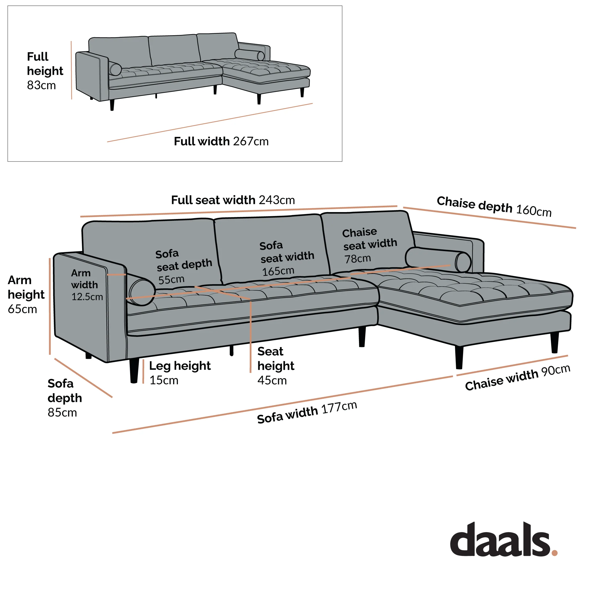Henrietta Teal Velvet Grand 4-Seater Chaise End Sofa, Right Hand Facing - Image 4