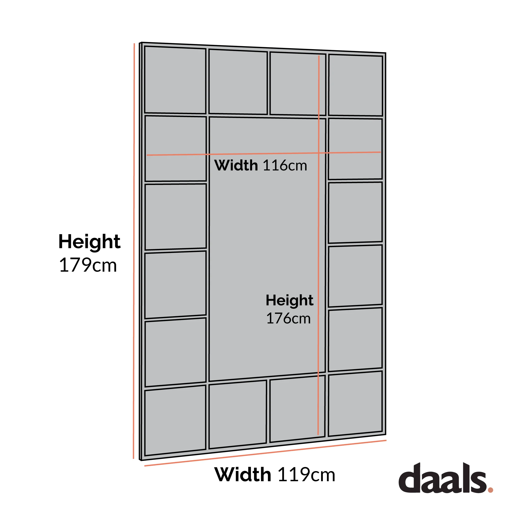 Herbert Full Length Metal Frame Window Mirror 180 x 120 cm, Black - Image 5