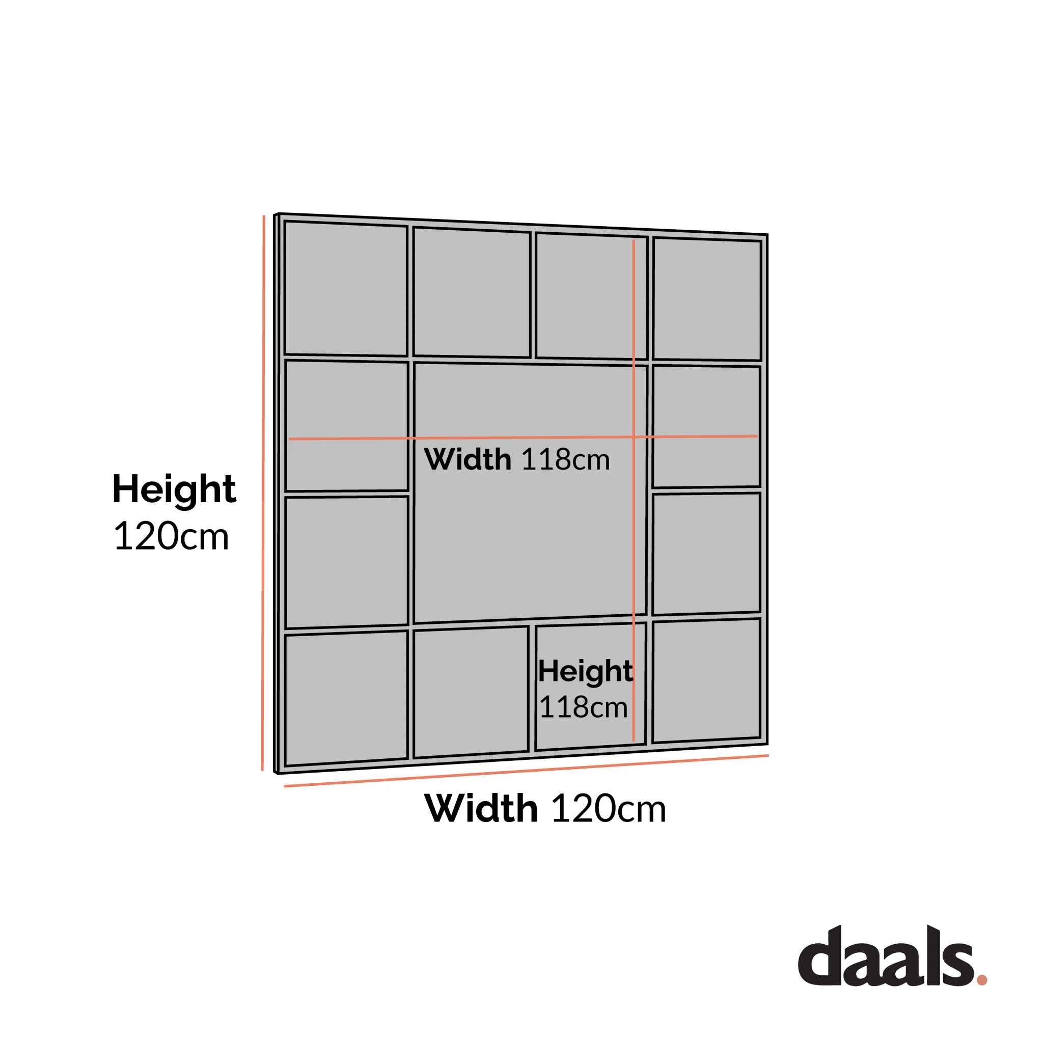 Herbert Industrial Metal Window Mirror 120 x 120 cm, Black - Image 5