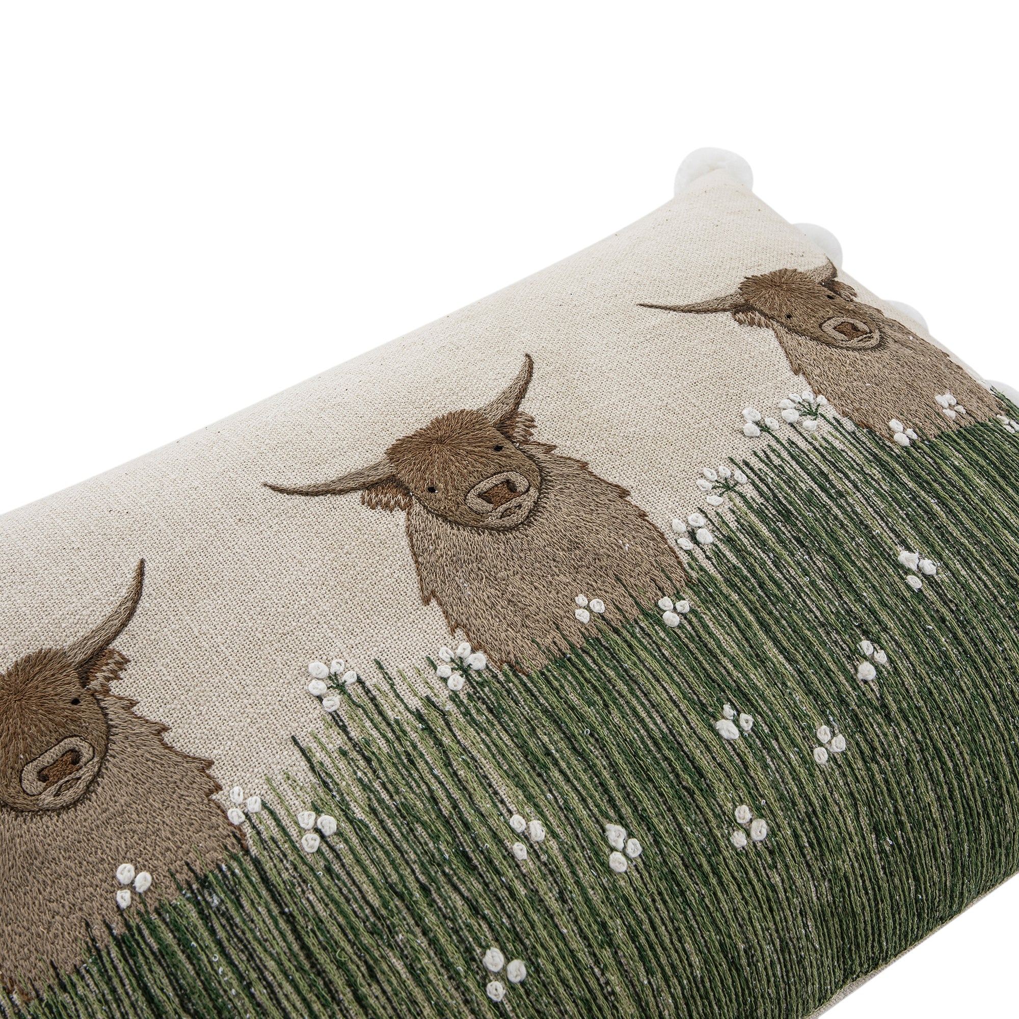 Country Collection Herd Of Highland Cows Wool Embroidered Cushion - Image 2