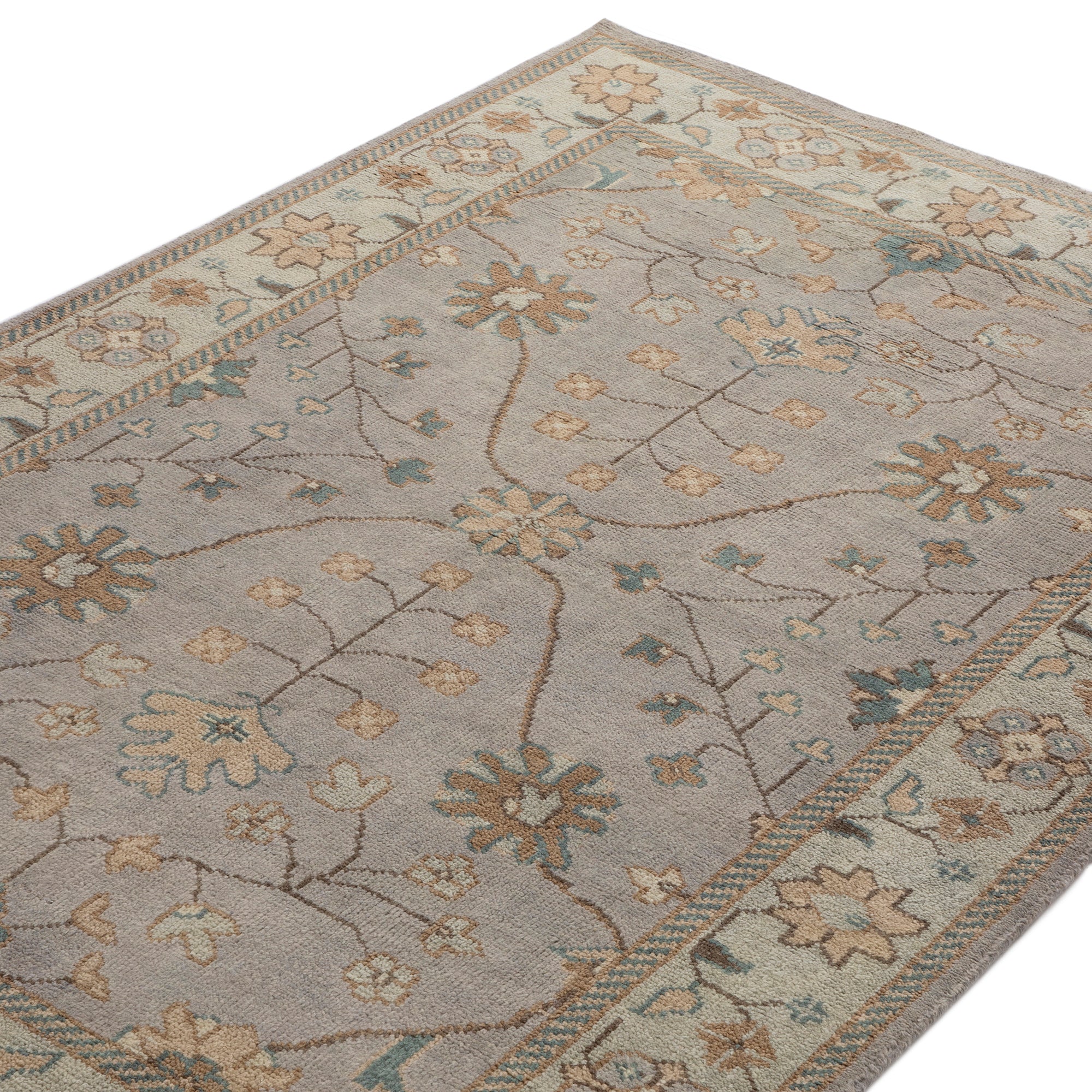 Premium Hand-Knotted Heritage Collection Florentine Ice Blue New Zealand Wool Rug - Image 2