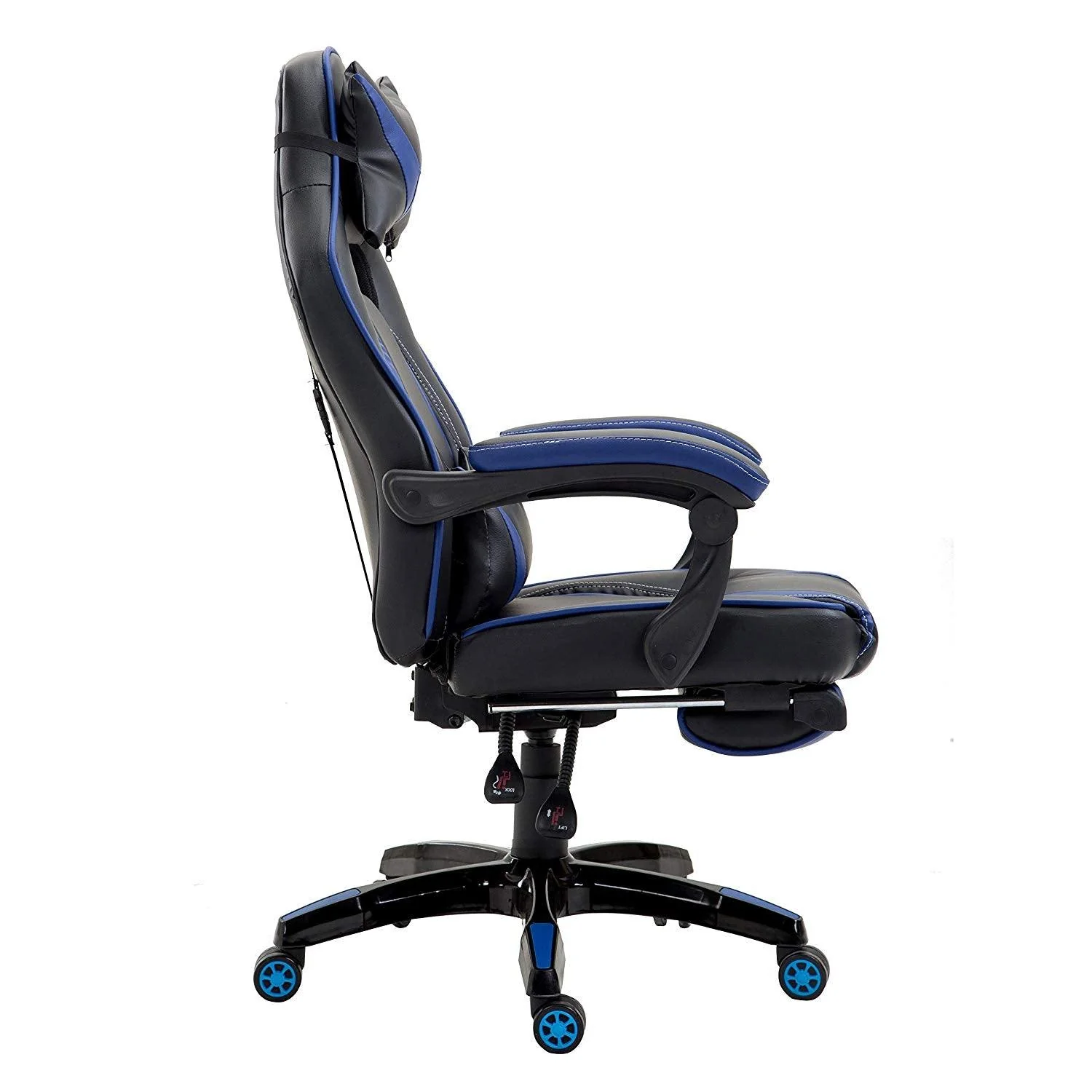 High Back Recliner Gaming Swivel Chair with Footrest & Adjustable Lumbar & Head Cushion, MR49 Black & Blue - Image 2