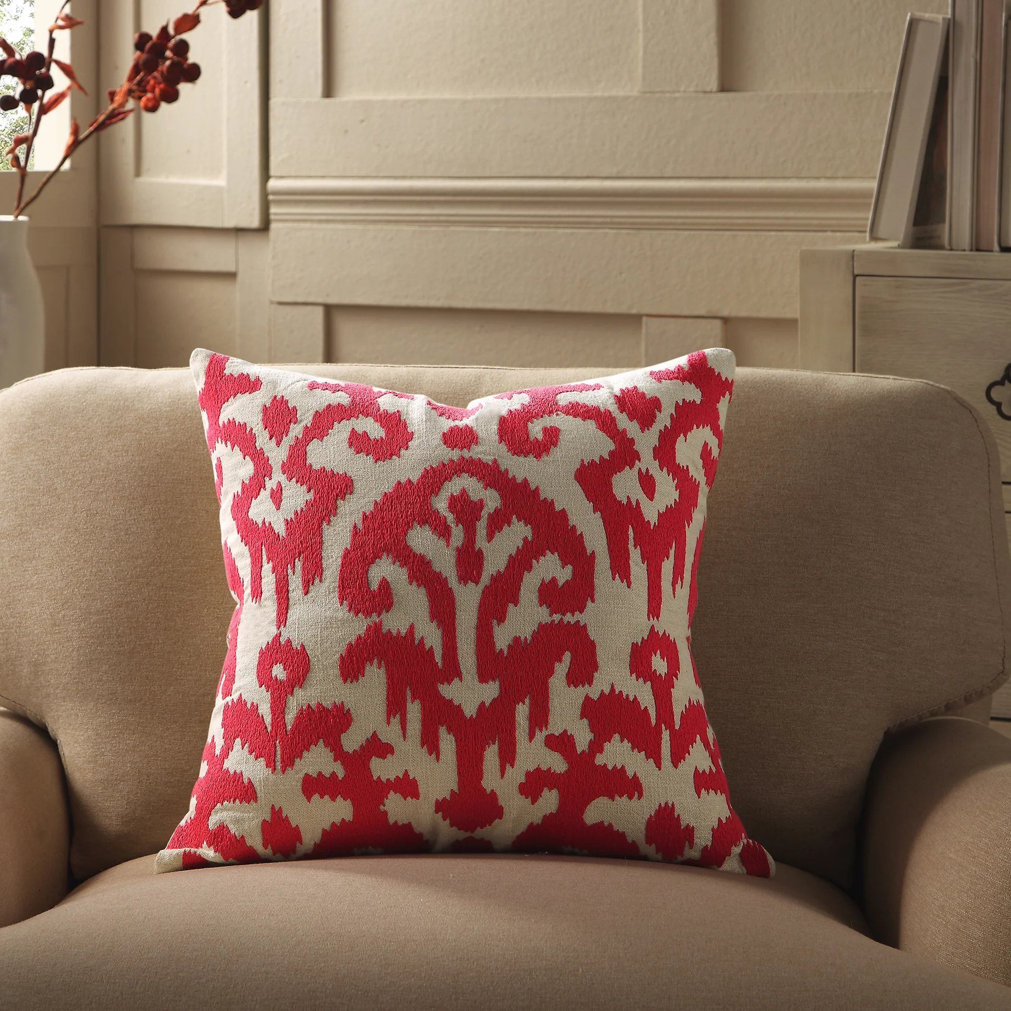 Ikat Collection Fuchsia Hand Embroidered Cushion - Image 2
