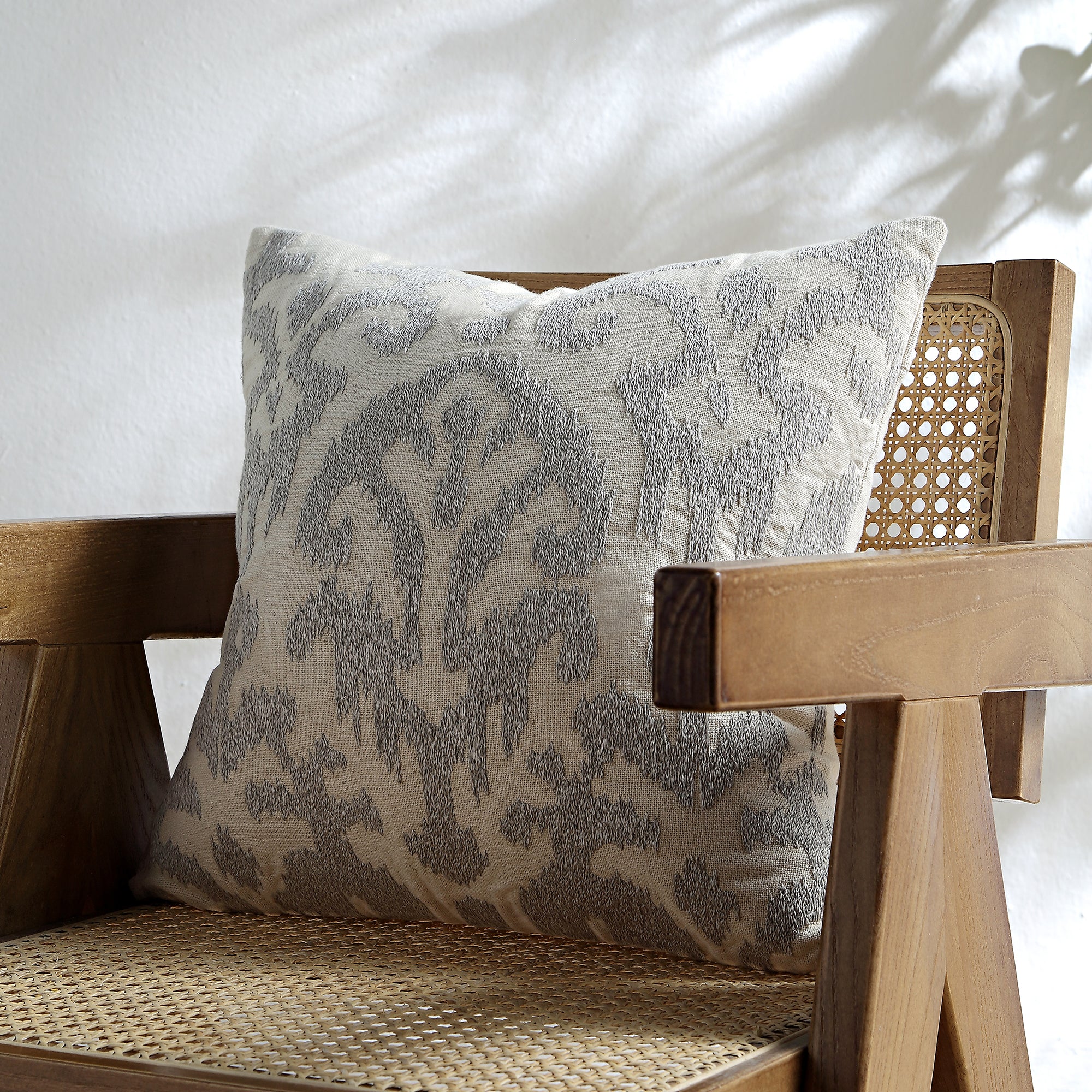Ikat Collection Lunar Grey Hand Embroidered Cushion - Image 3