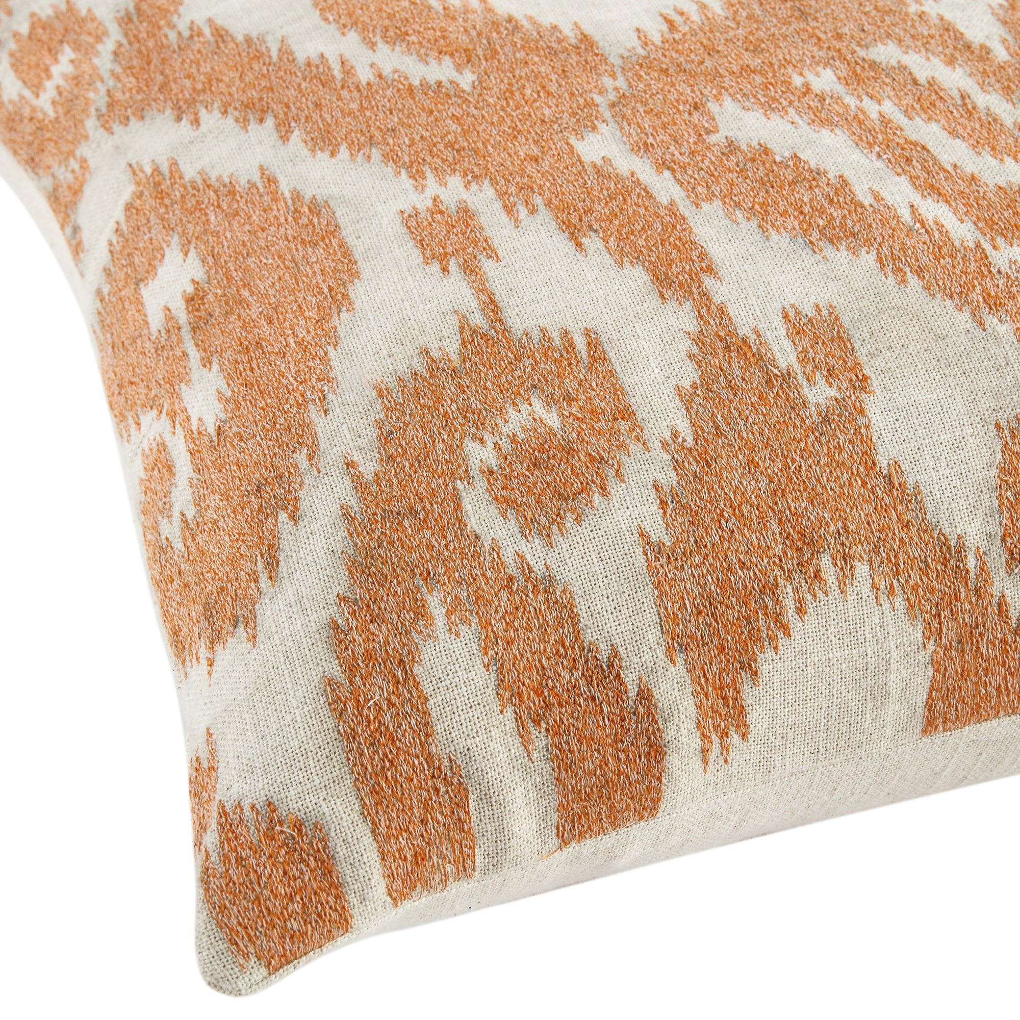 Ikat Collection Papaya Orange Hand Embroidered Cushion - Image 4