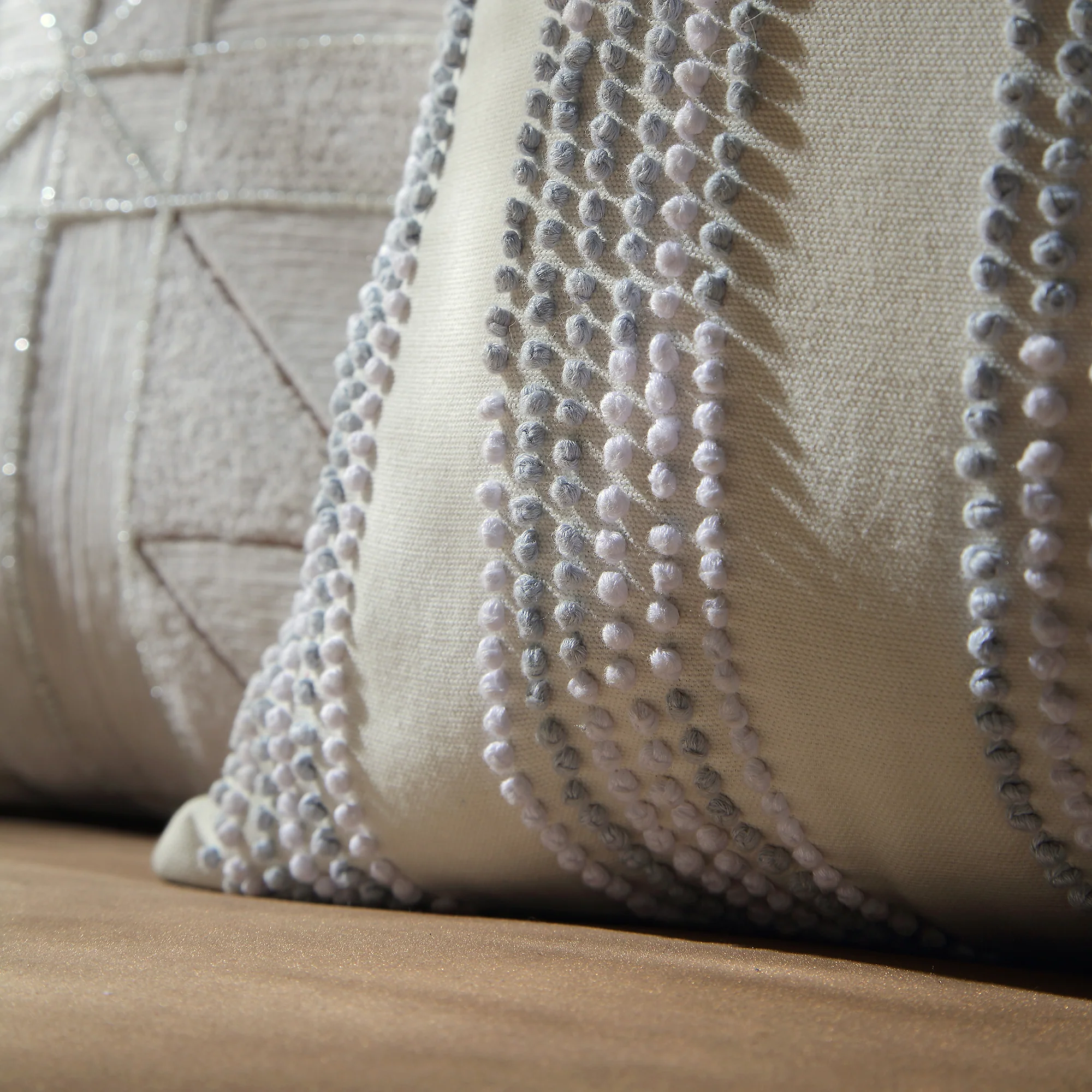 Indigo Collection Laguna French Knot White & Blue Cotton Cushion - Image 3