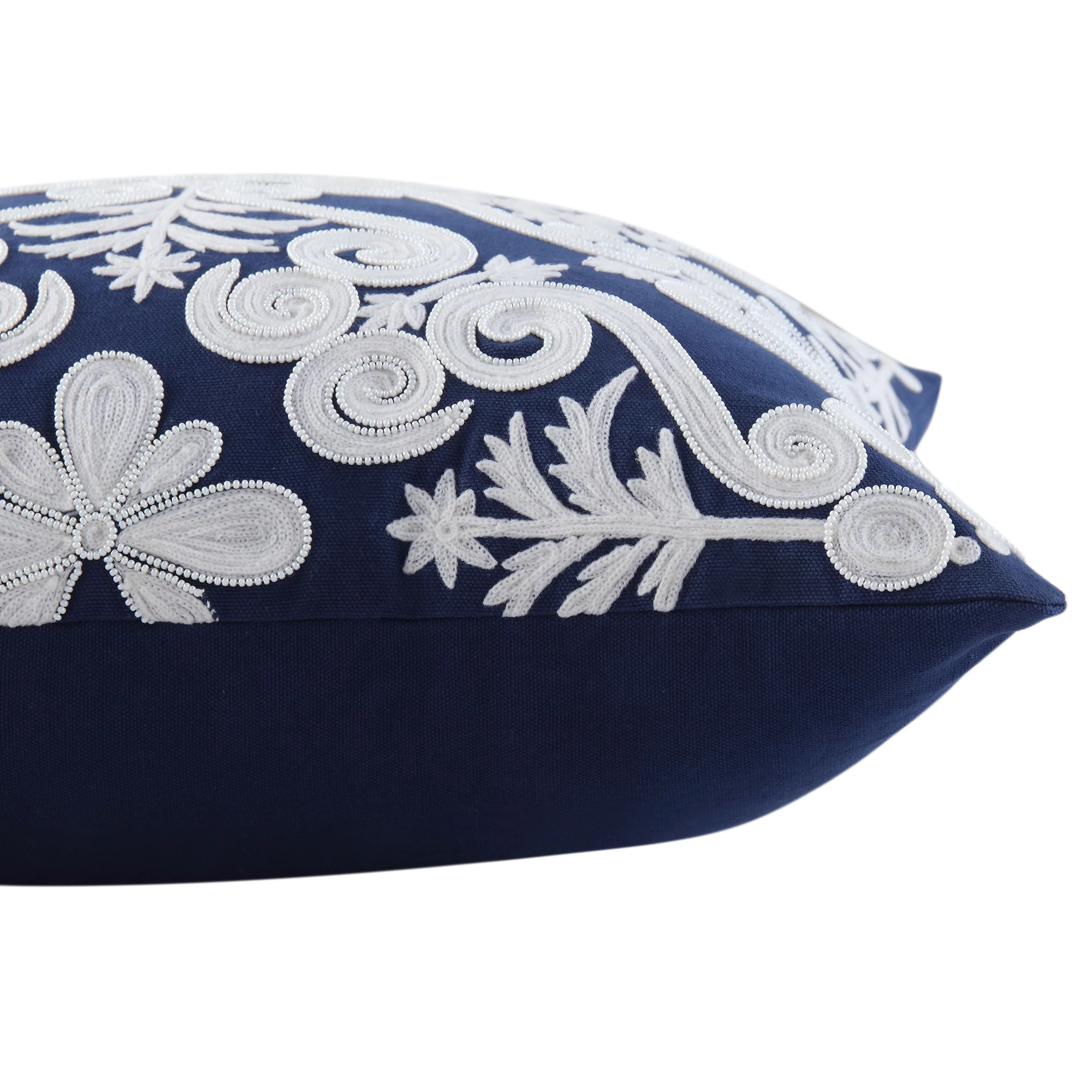 Indigo Collection Lucia Hand Embroidered Swirl Cushion - Image 3