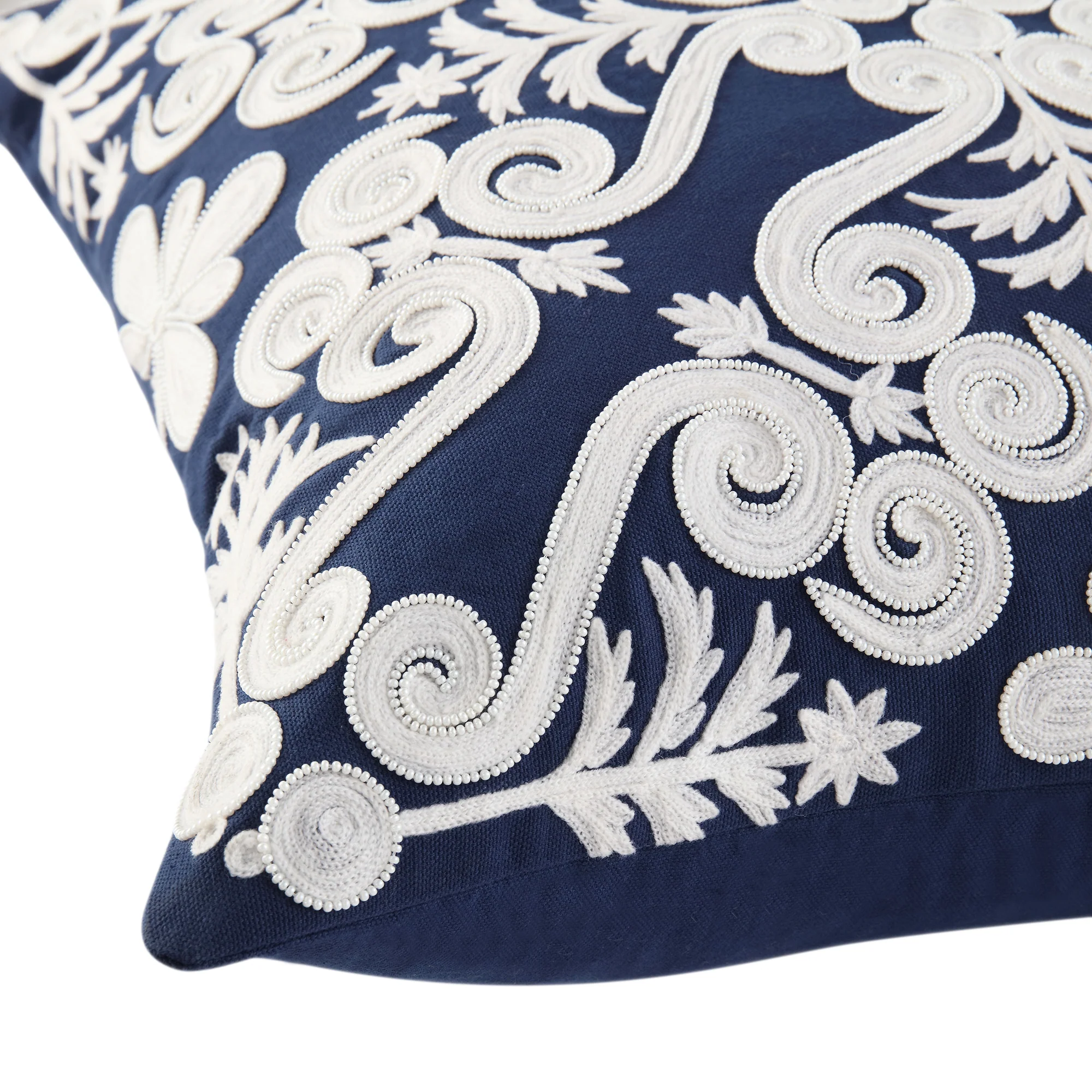 Indigo Collection Lucia Hand Embroidered Swirl Cushion - Image 4