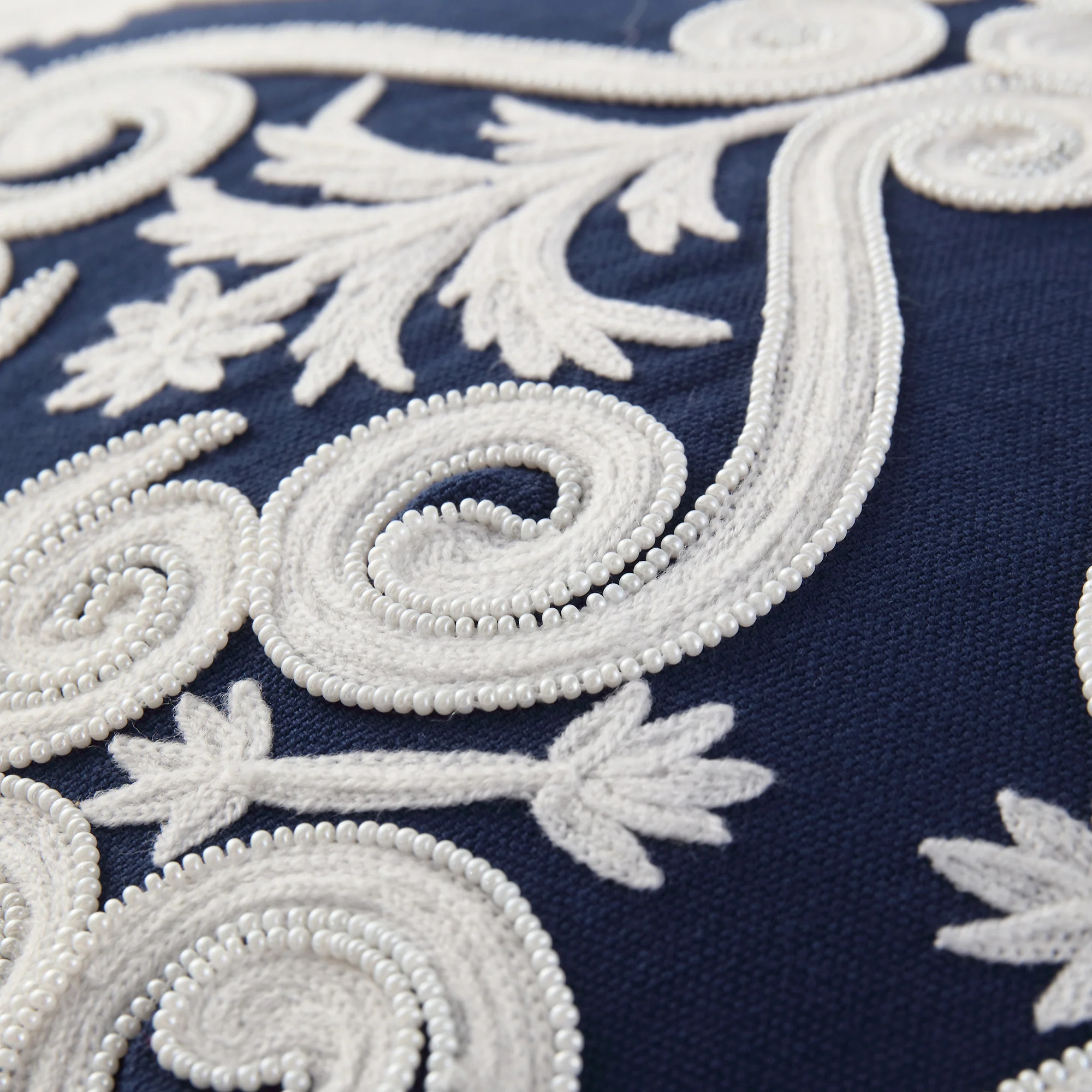 Indigo Collection Lucia Hand Embroidered Swirl Cushion - Image 5
