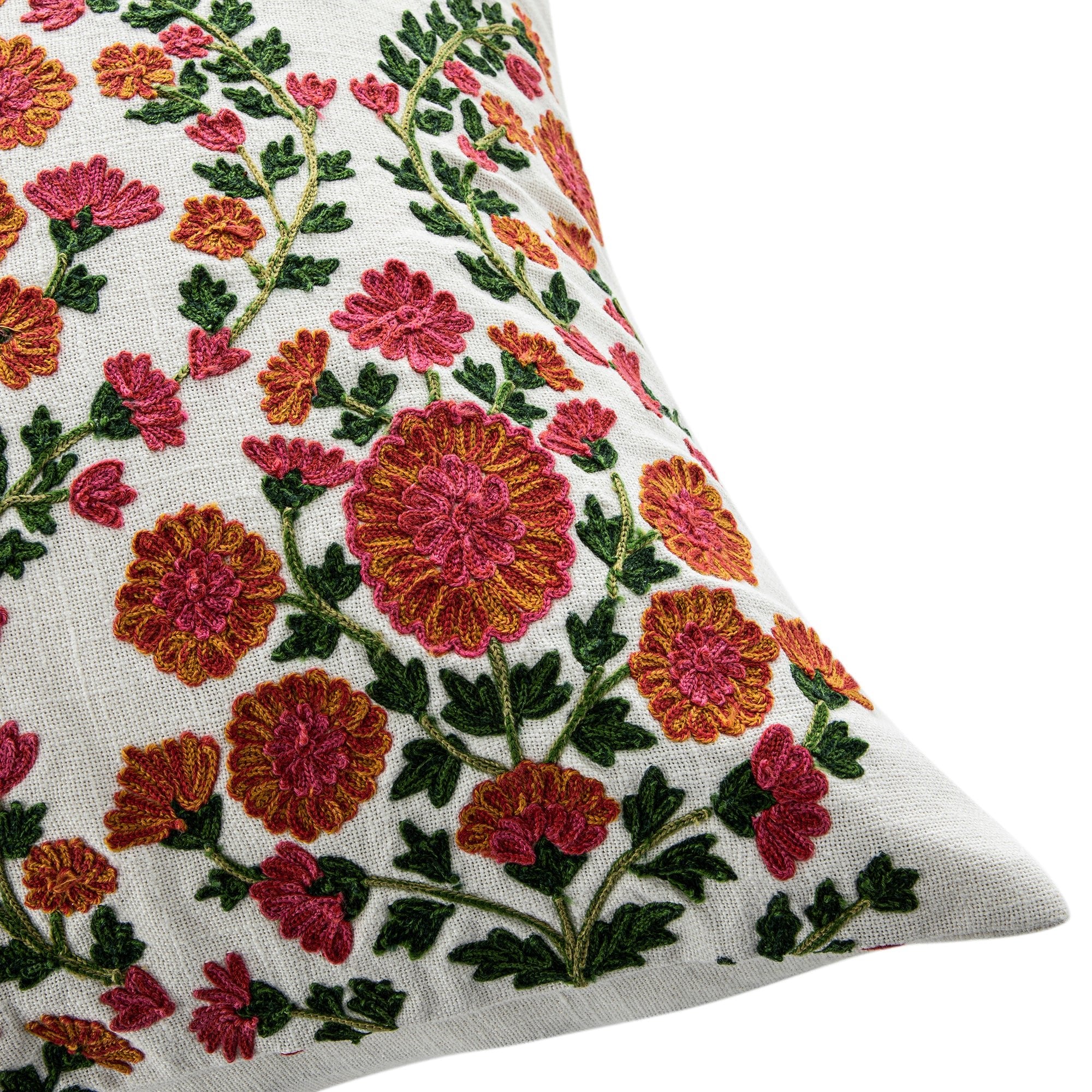 Indra Gardenia Pink Crewelwork Wool Embroidered Cushion - Image 3