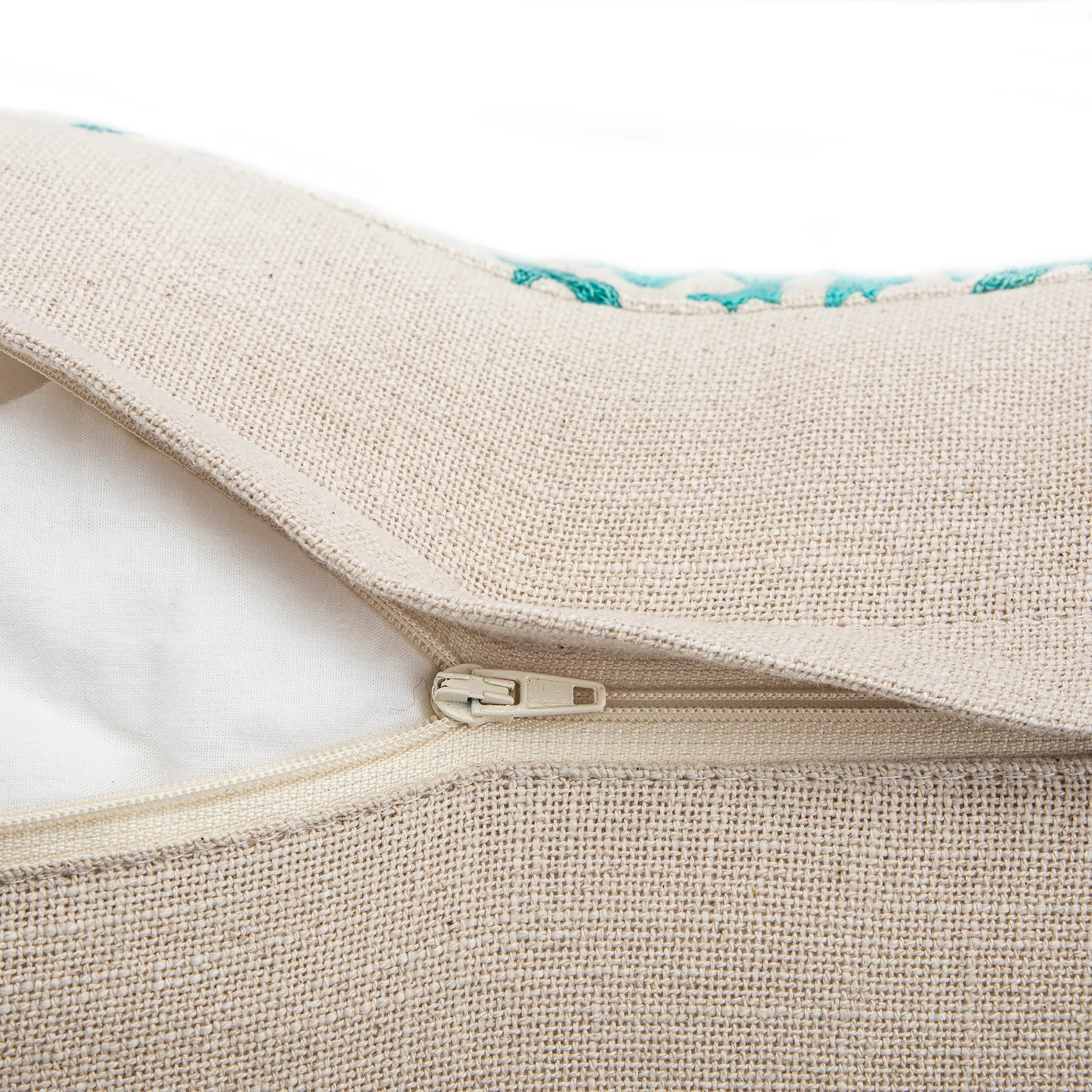 Indra Suzani Cyan Blue Crewelwork Wool Embroidered Cushion - Image 5