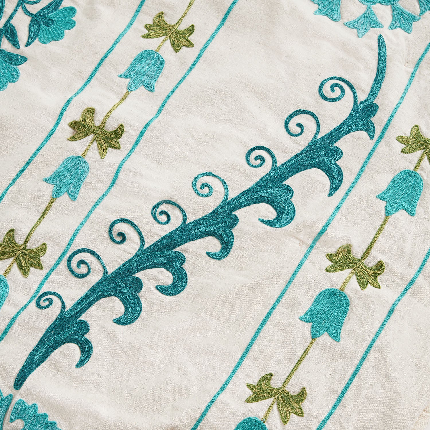 Indra Suzani Cyan Floral Embroidered Quilted Cotton Bedspread - Image 7