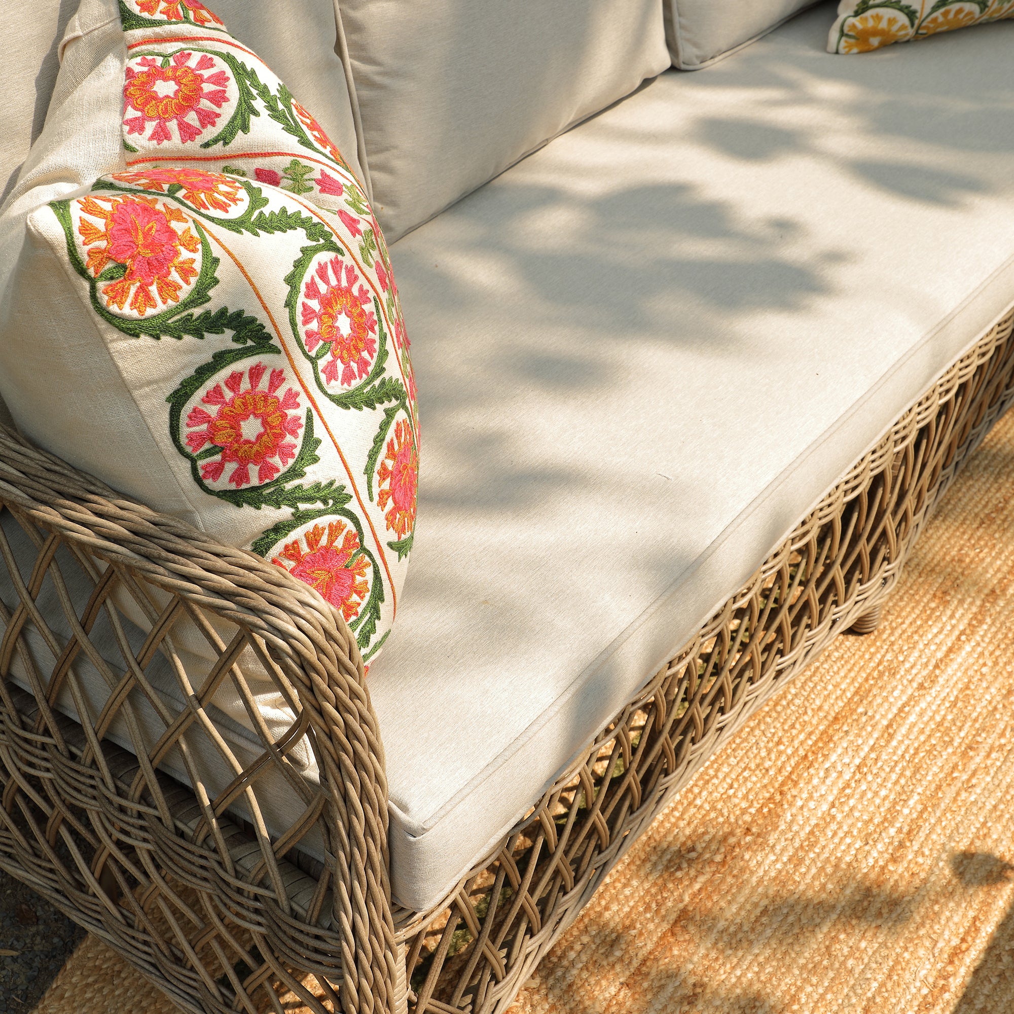 Indra Suzani Pink Crewelwork Wool Embroidered Cushion - Image 2