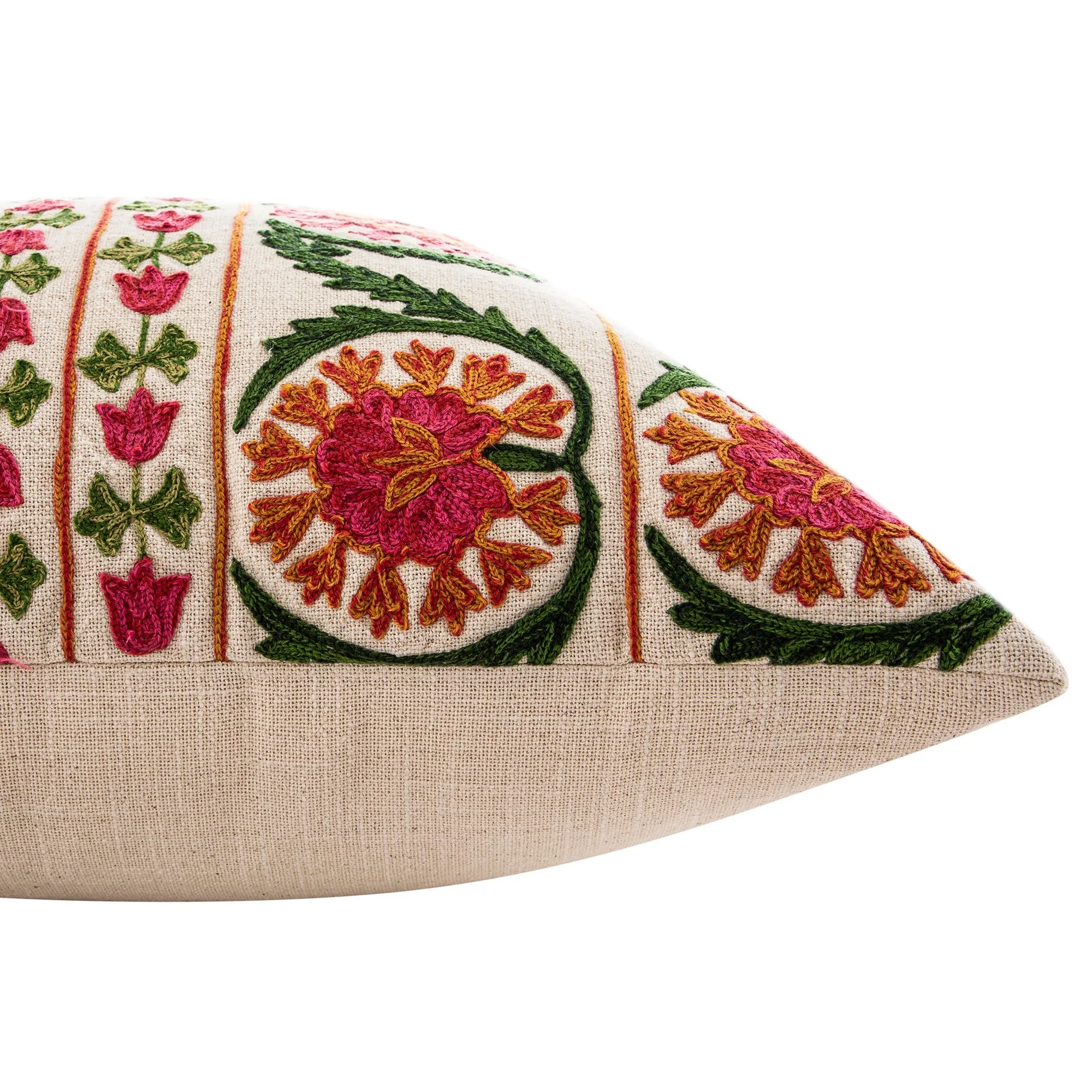 Indra Suzani Pink Crewelwork Wool Embroidered Cushion - Image 5