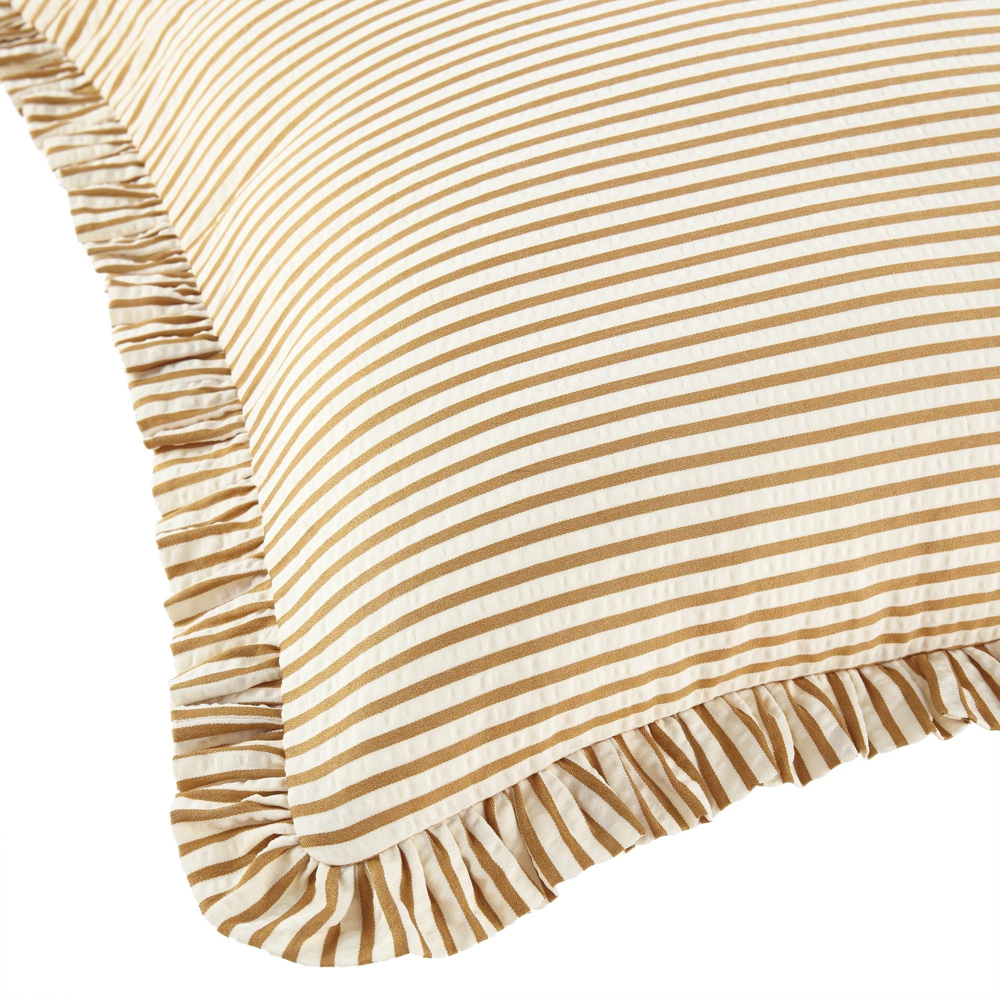Iris Ticking Yellow Stripe Seersucker Frill Cushion - Image 5