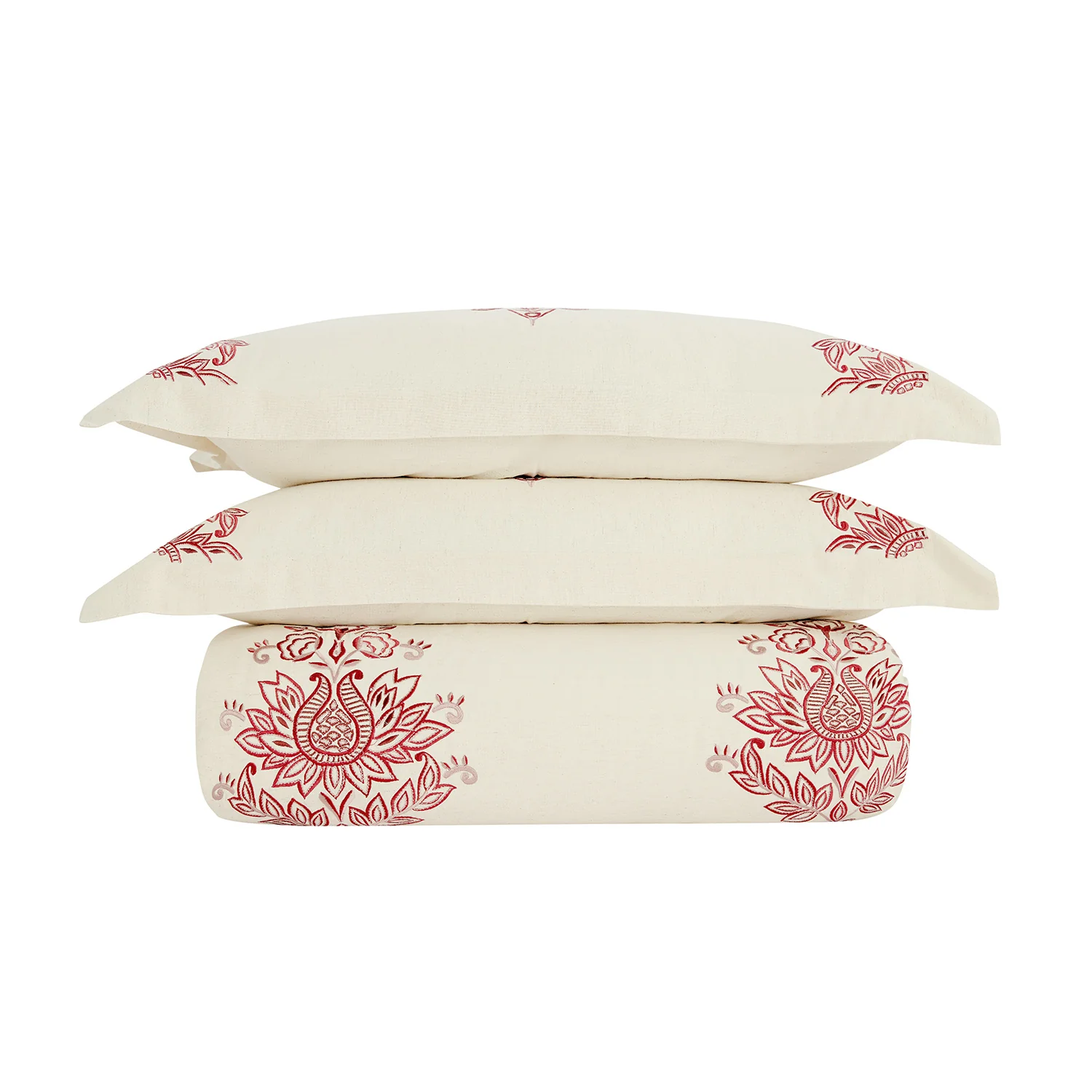 Isadora Garnet Red Damask Embroidered Linen Blend Duvet Set - Image 4
