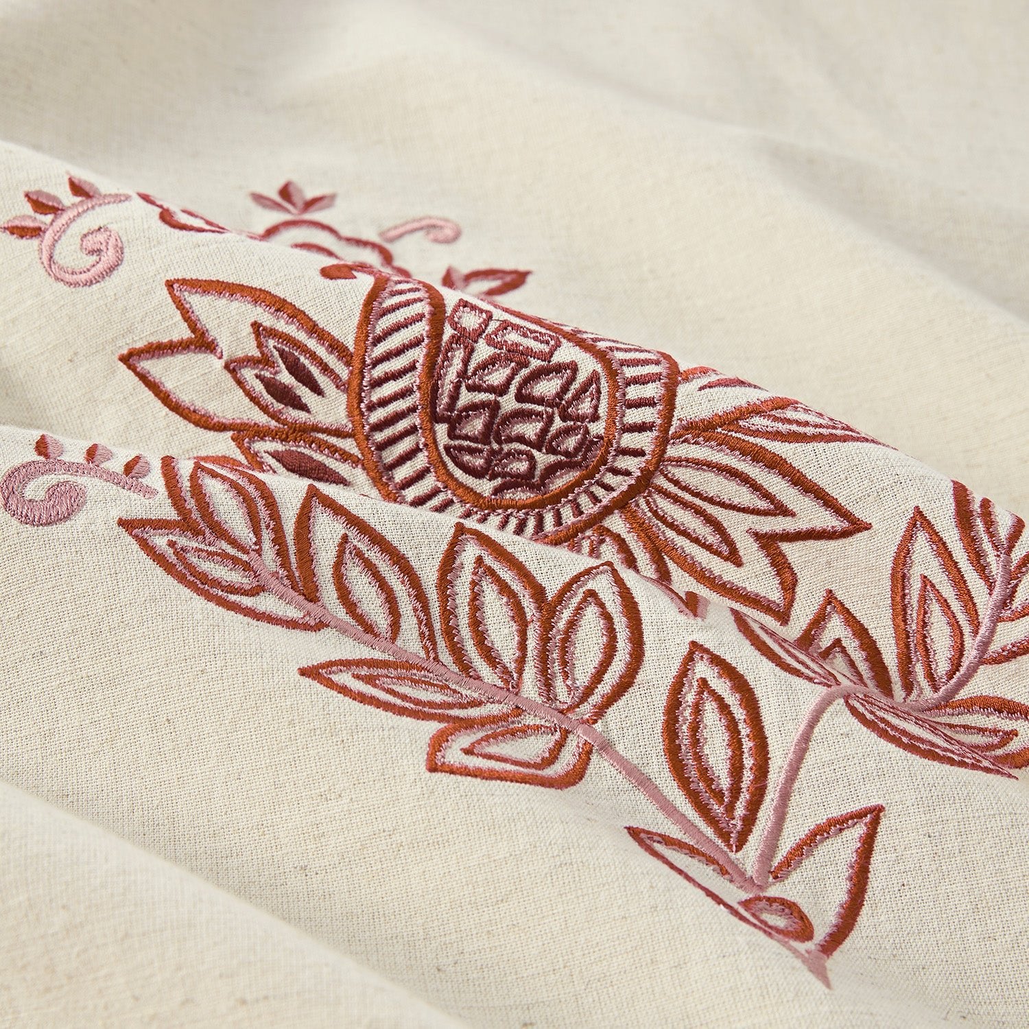Isadora Garnet Red Damask Embroidered Linen Blend Duvet Set - Image 5