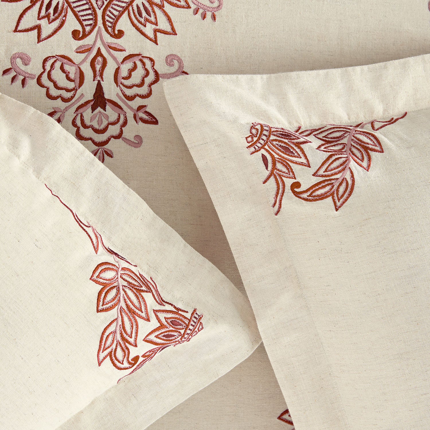 Isadora Garnet Red Damask Embroidered Linen Blend Duvet Set - Image 6