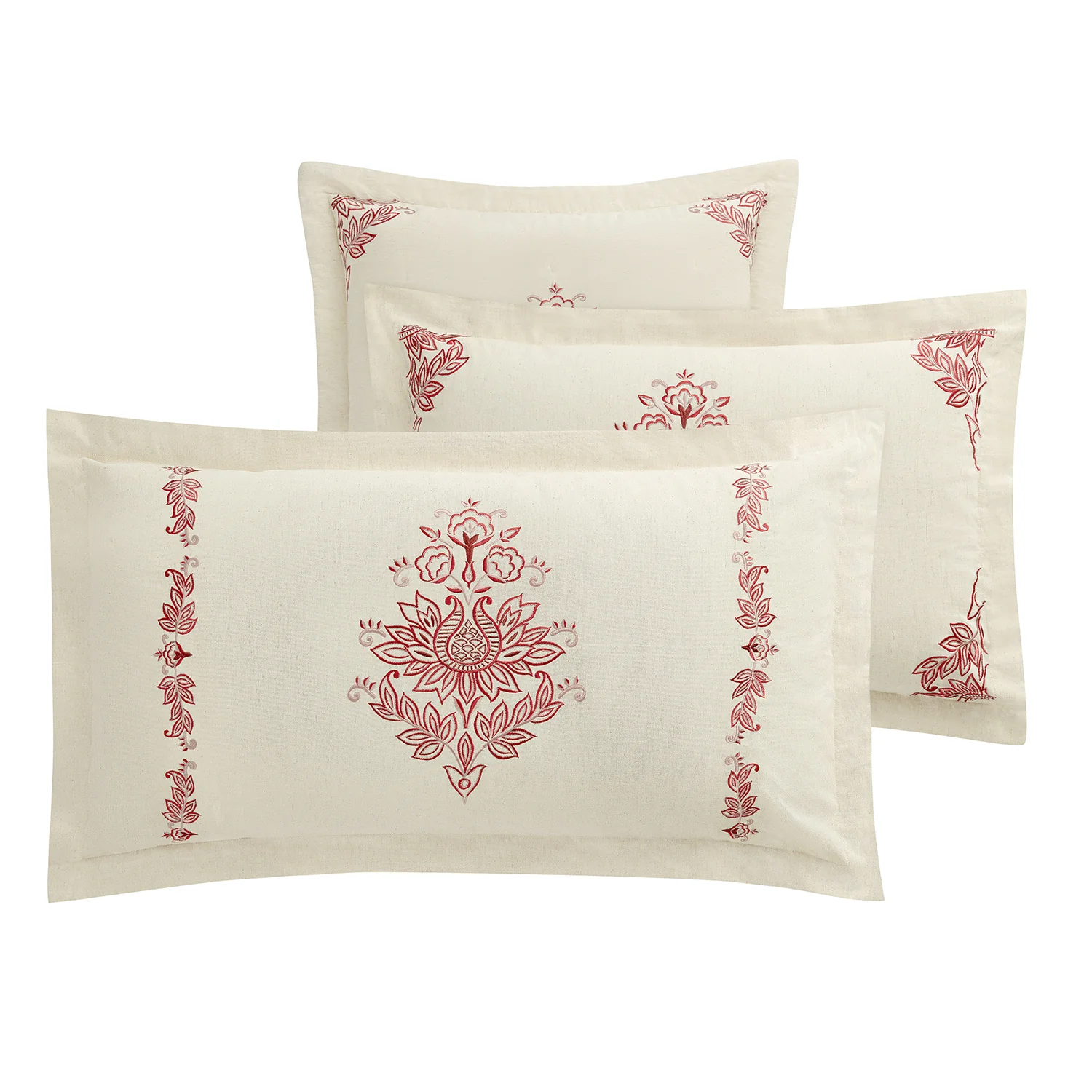 Isadora Garnet Red Damask Embroidered Linen Blend Regular Pillowcases - Pair - Image 4