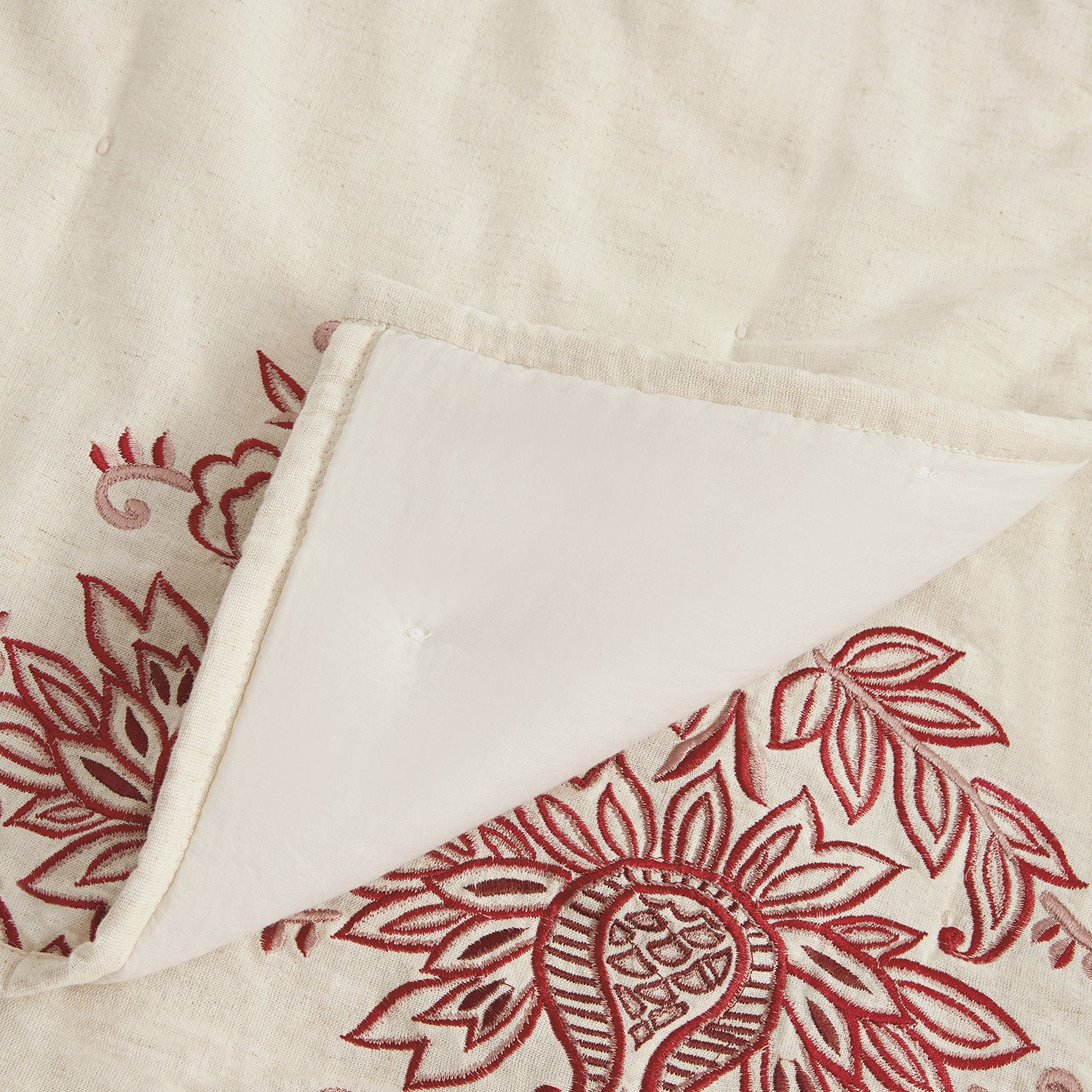 Isadora Garnet Red Damask Embroidered Quilted Linen Blend Bedspread - Image 3