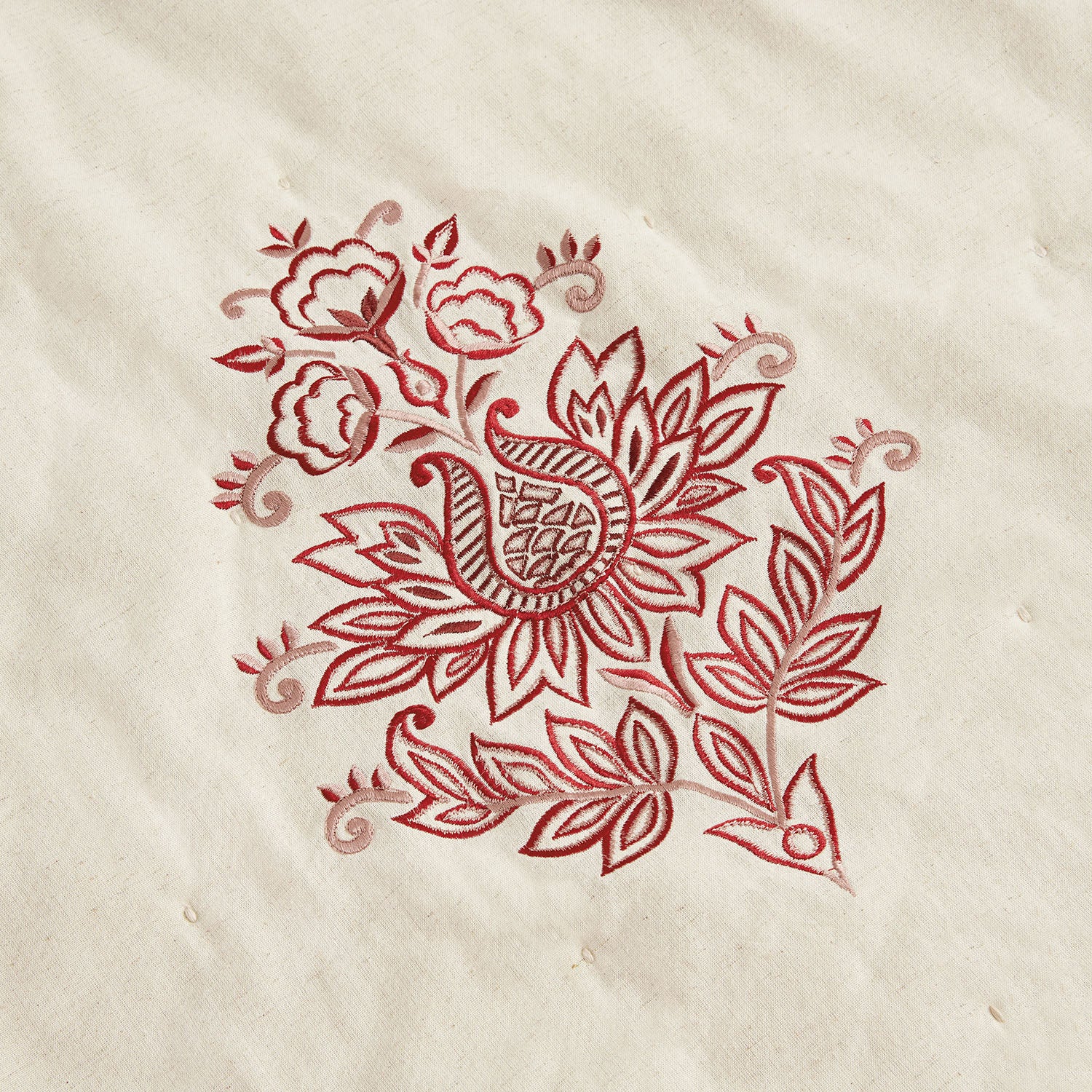 Isadora Garnet Red Damask Embroidered Quilted Linen Blend Bedspread - Image 5
