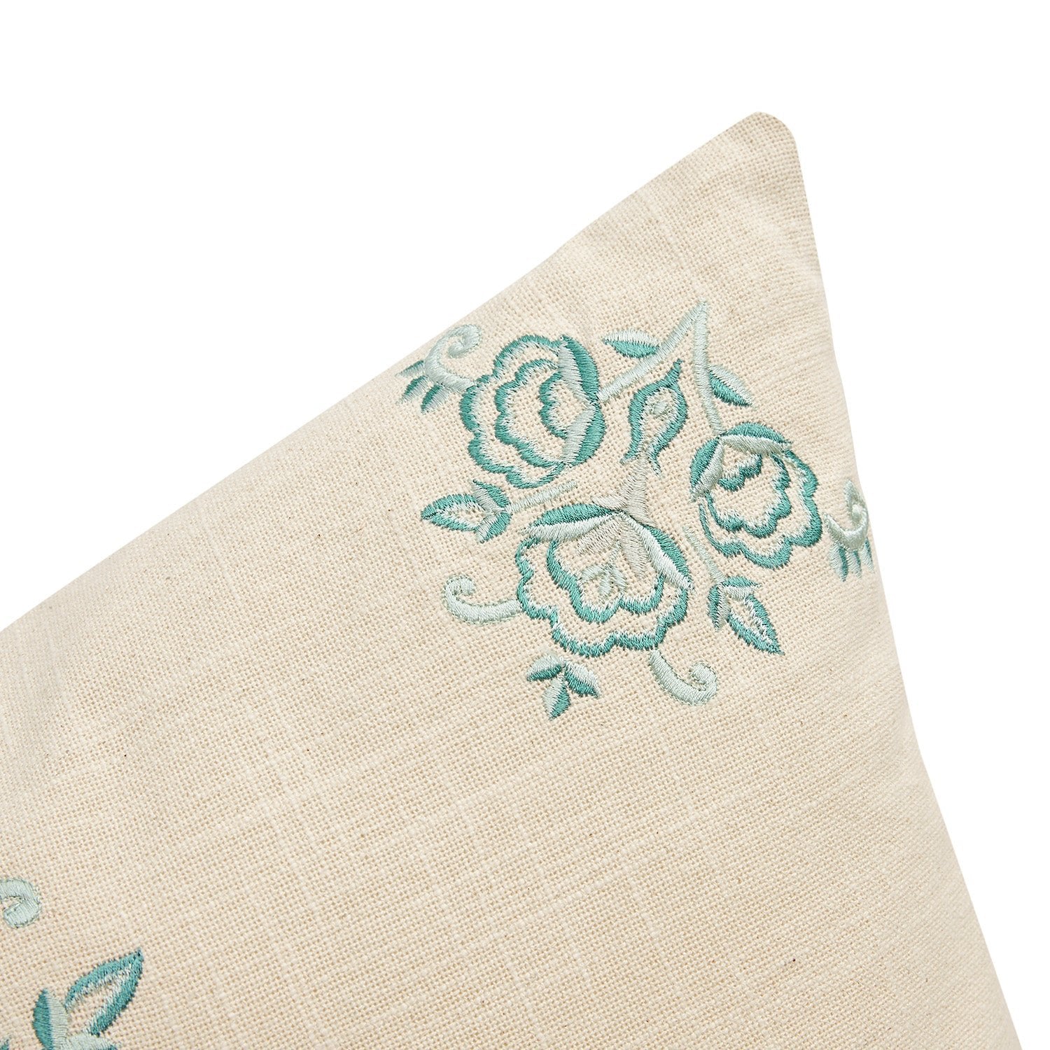 Isadora Teal Damask Embroidered Cotton Cushion - Image 3
