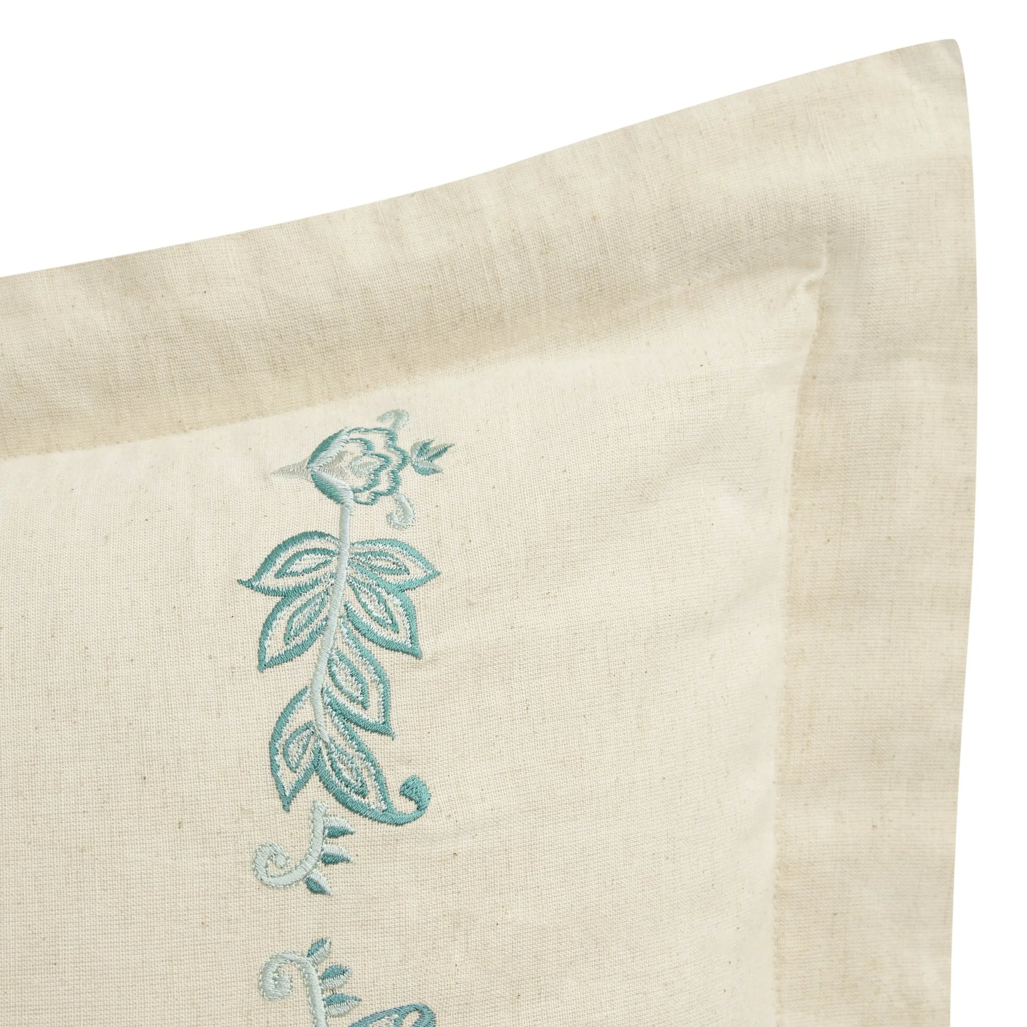 Isadora Teal Damask Embroidered Linen Blend King Size Oxford Pillowcases - Pair - Image 4