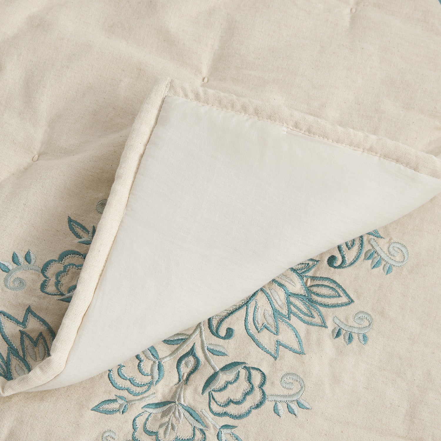 Isadora Teal Damask Embroidered Quilted Linen Blend Bedspread - Image 3