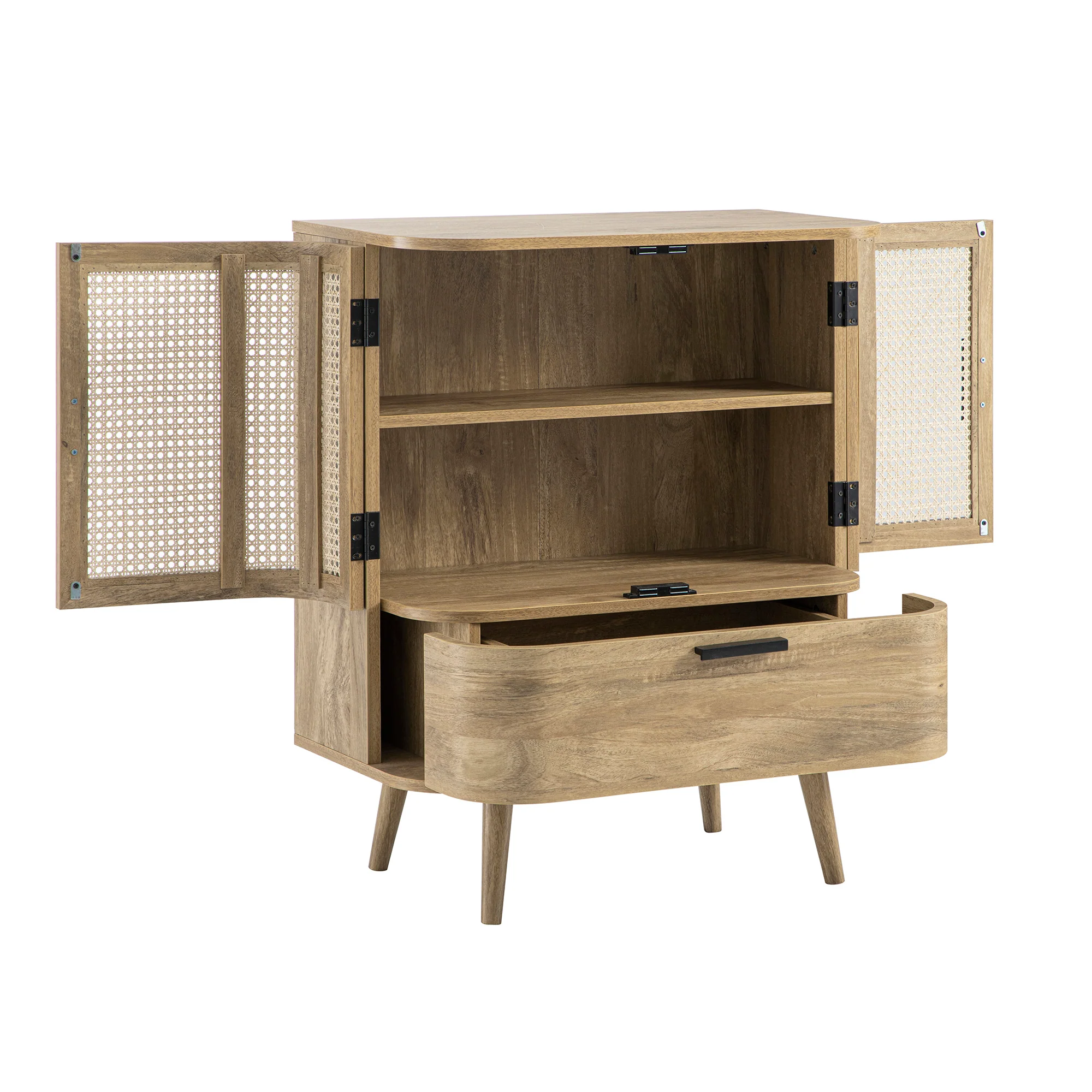 Izzy Curved Rattan 1-Drawer Small Sideboard, Natural - Image 11