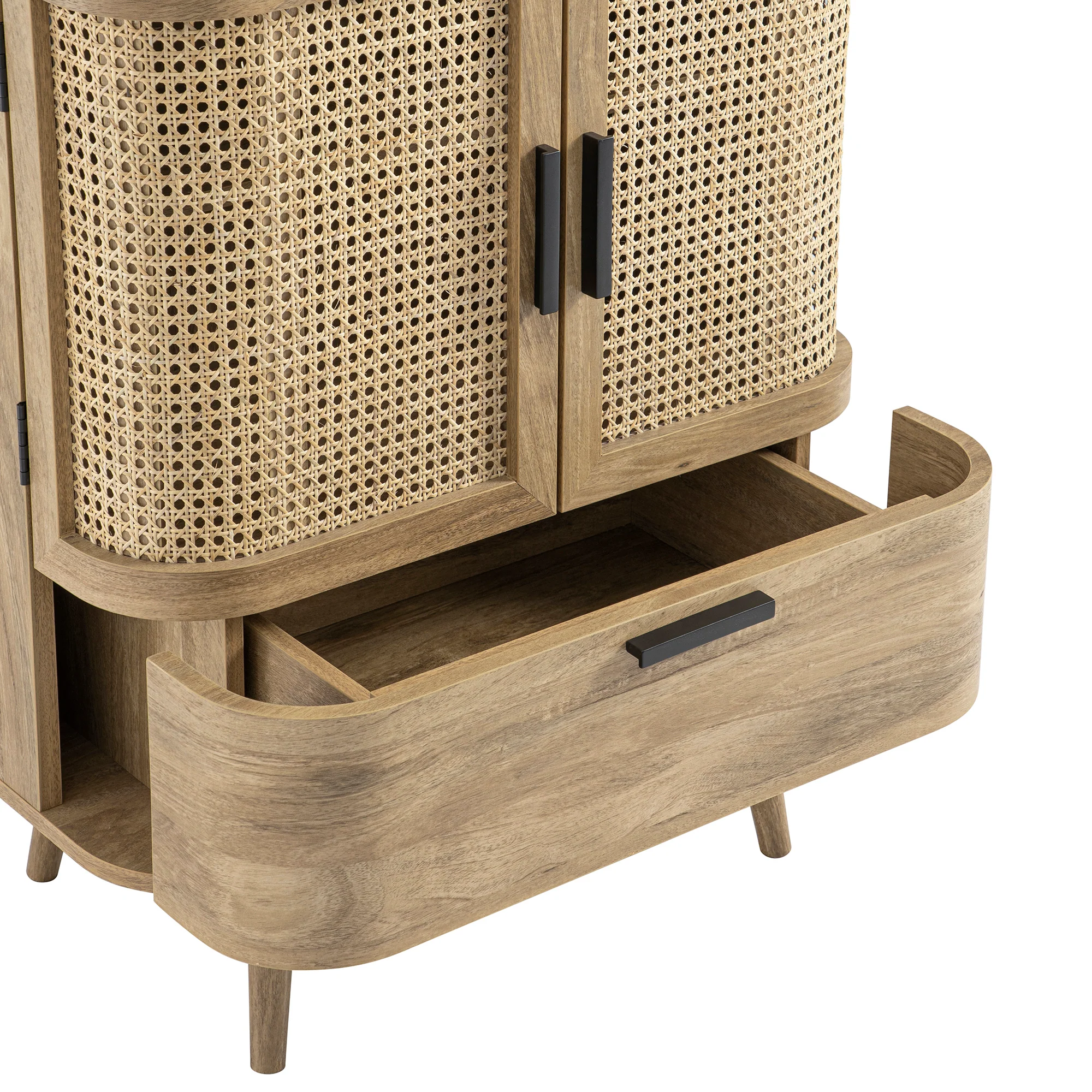 Izzy Curved Rattan 1-Drawer Small Sideboard, Natural - Image 15