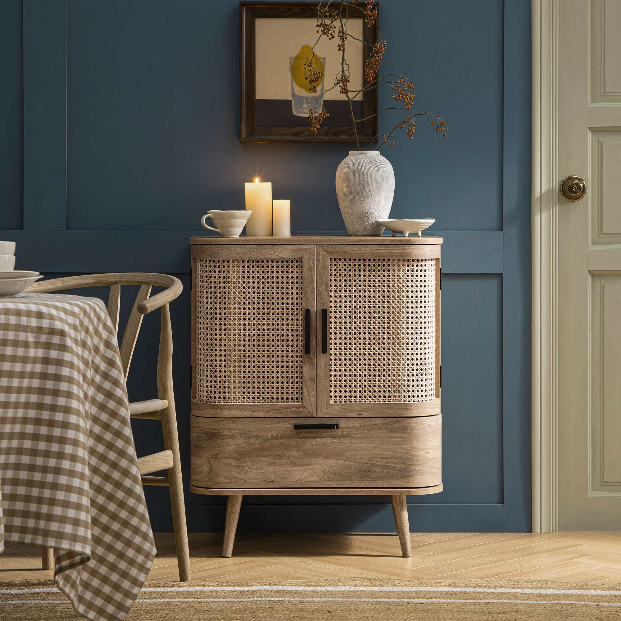 Izzy Curved Rattan 1-Drawer Small Sideboard, Natural - Image 2