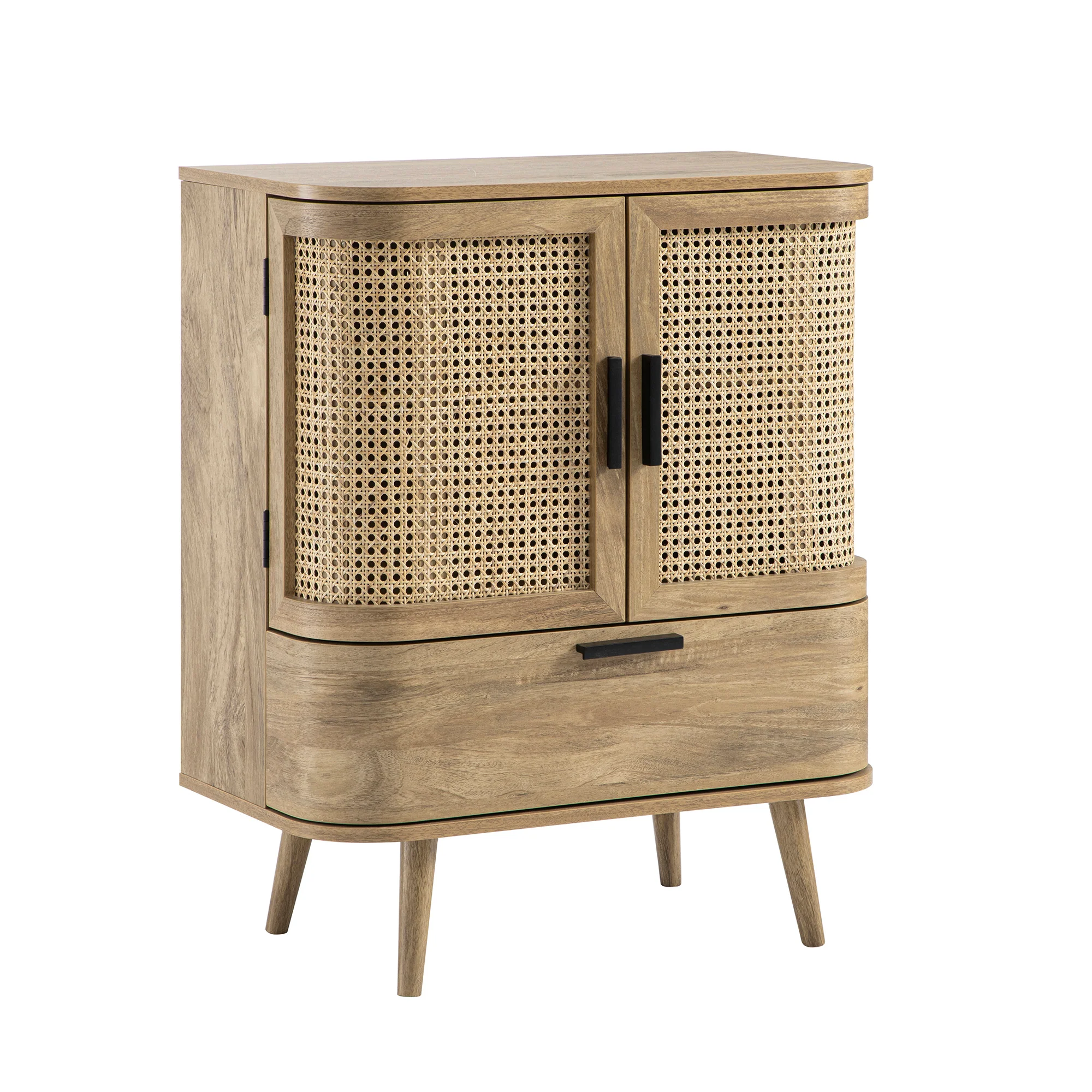 Izzy Curved Rattan 1-Drawer Small Sideboard, Natural - Image 8