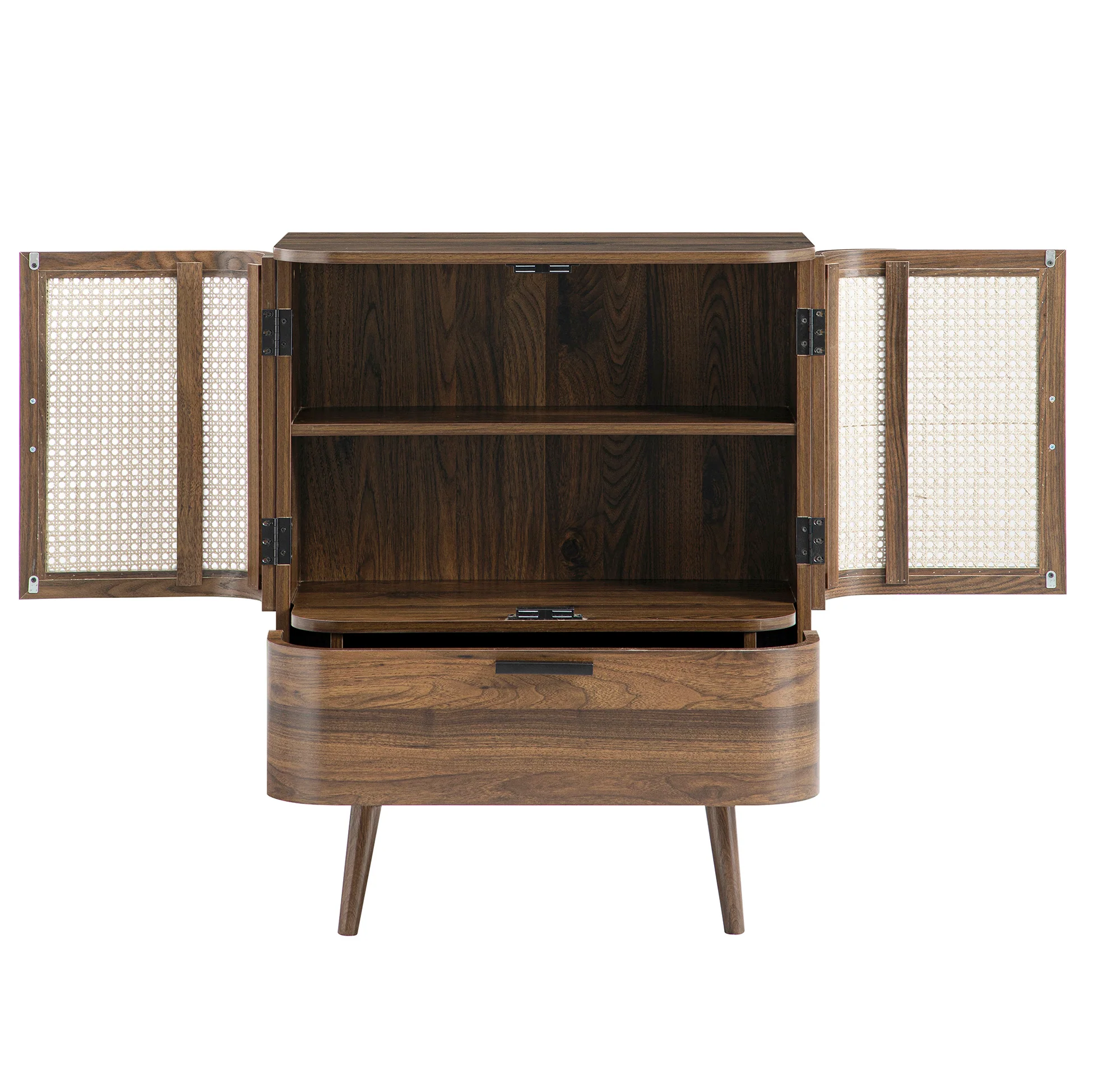 Izzy Curved Rattan 1-Drawer Small Sideboard, Walnut - Image 10