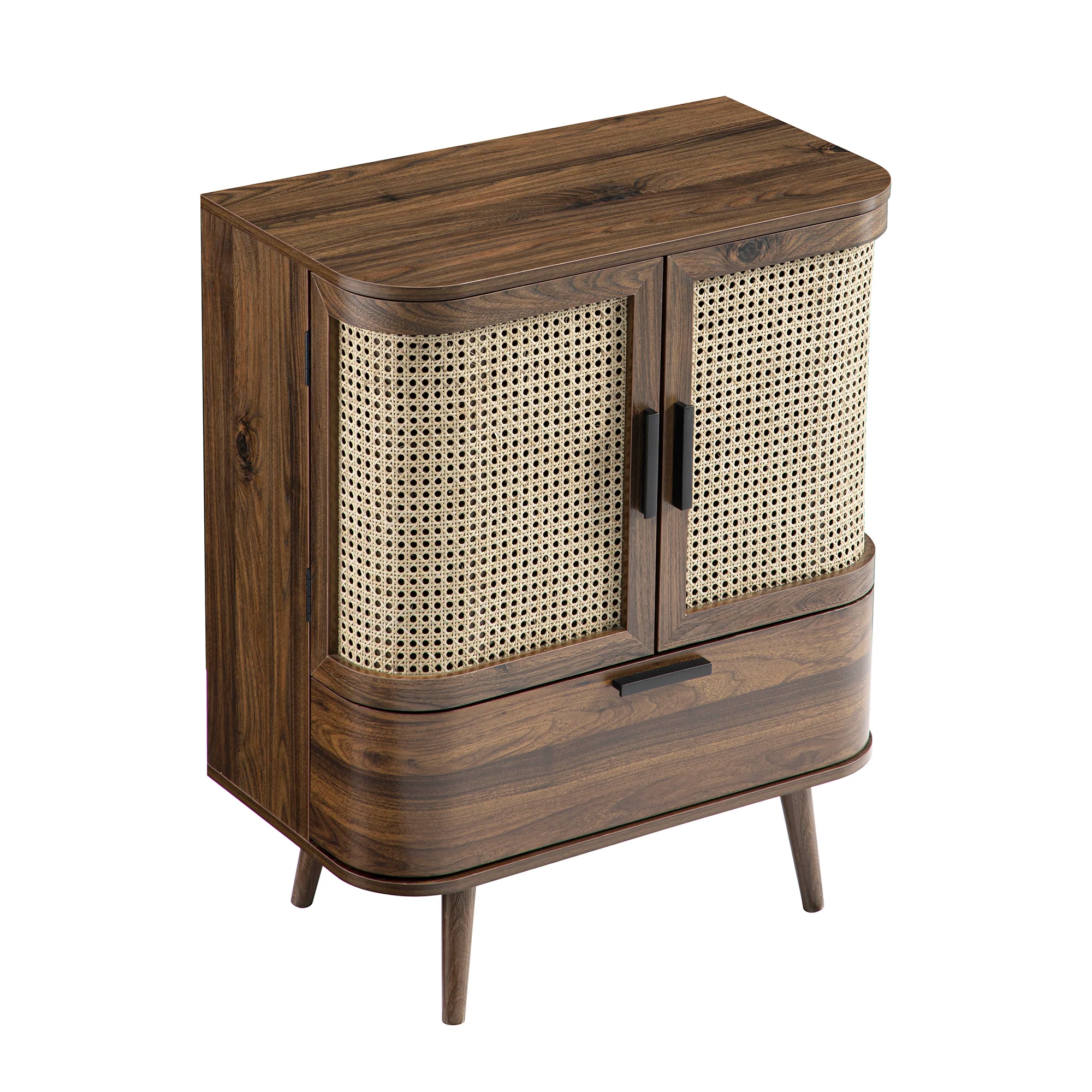 Izzy Curved Rattan 1-Drawer Small Sideboard, Walnut - Image 12