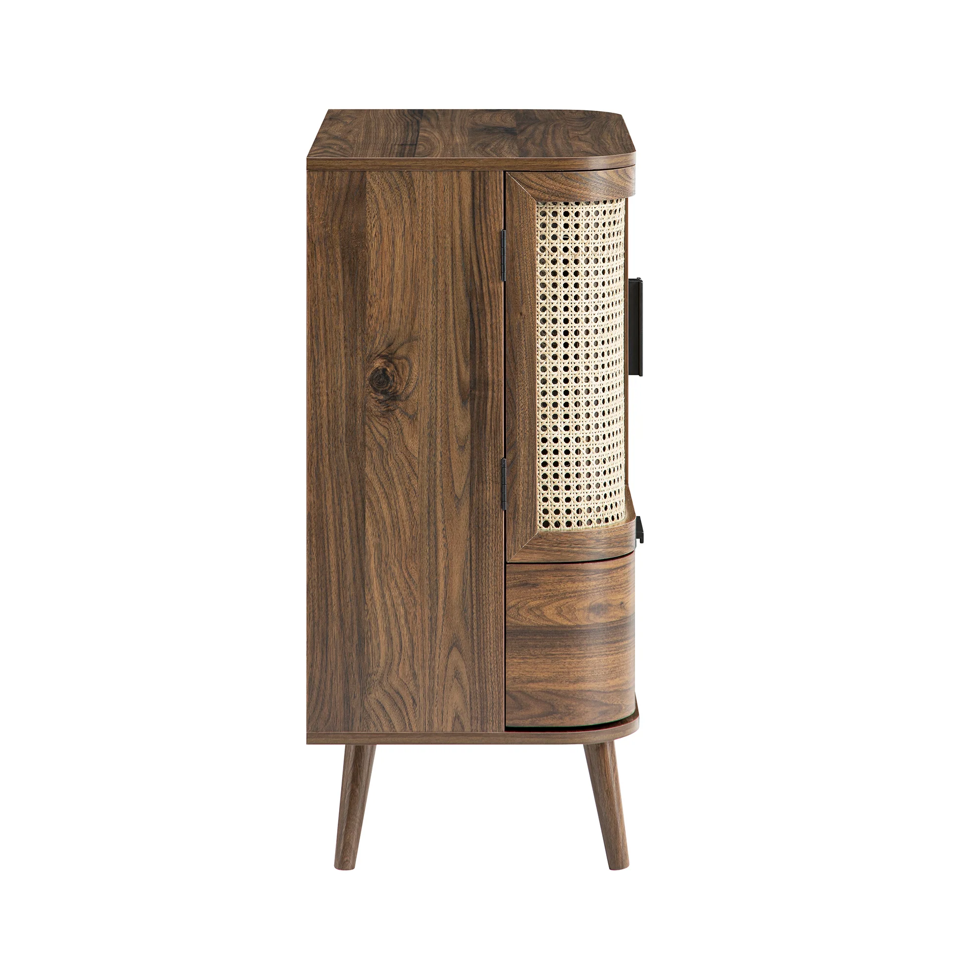 Izzy Curved Rattan 1-Drawer Small Sideboard, Walnut - Image 13