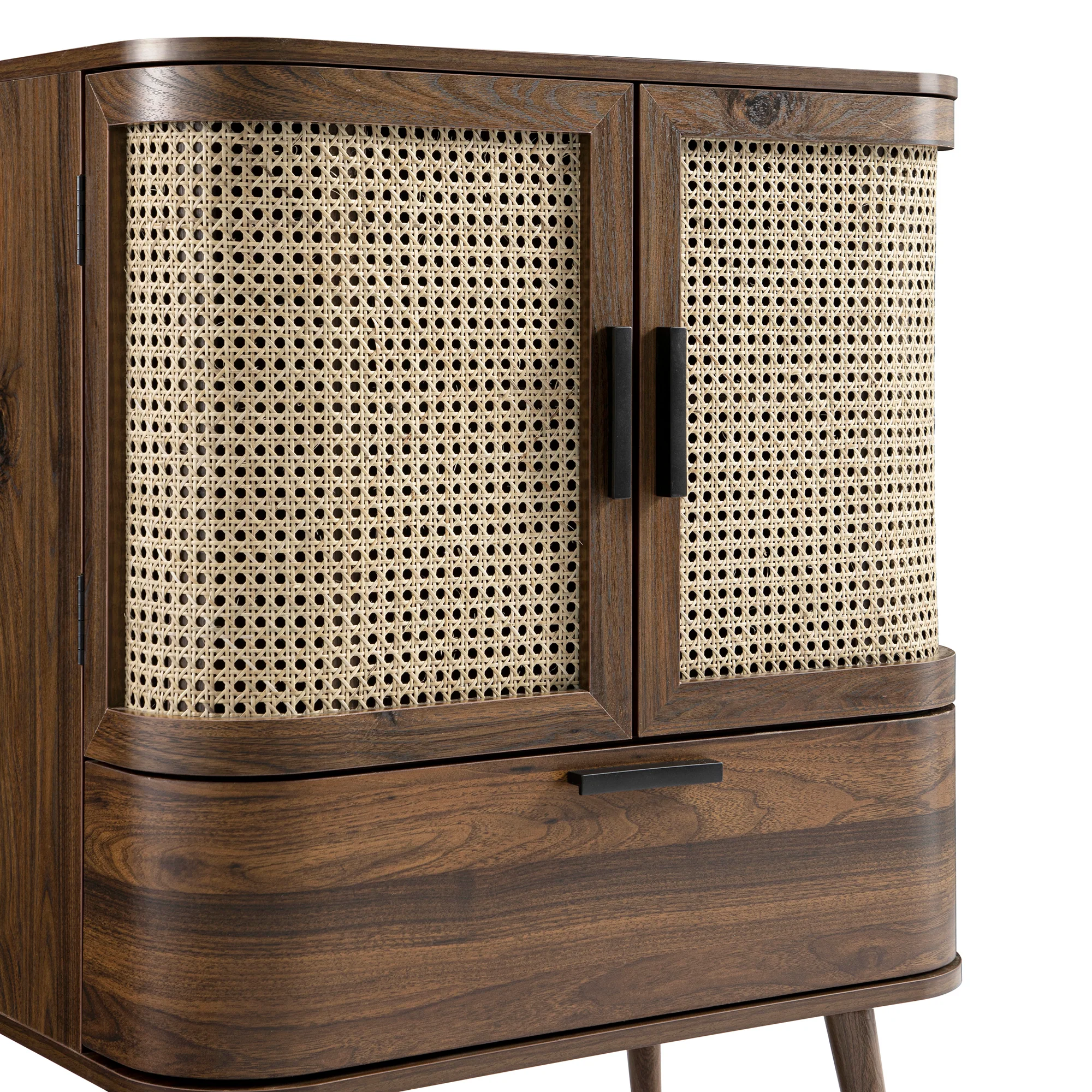 Izzy Curved Rattan 1-Drawer Small Sideboard, Walnut - Image 14