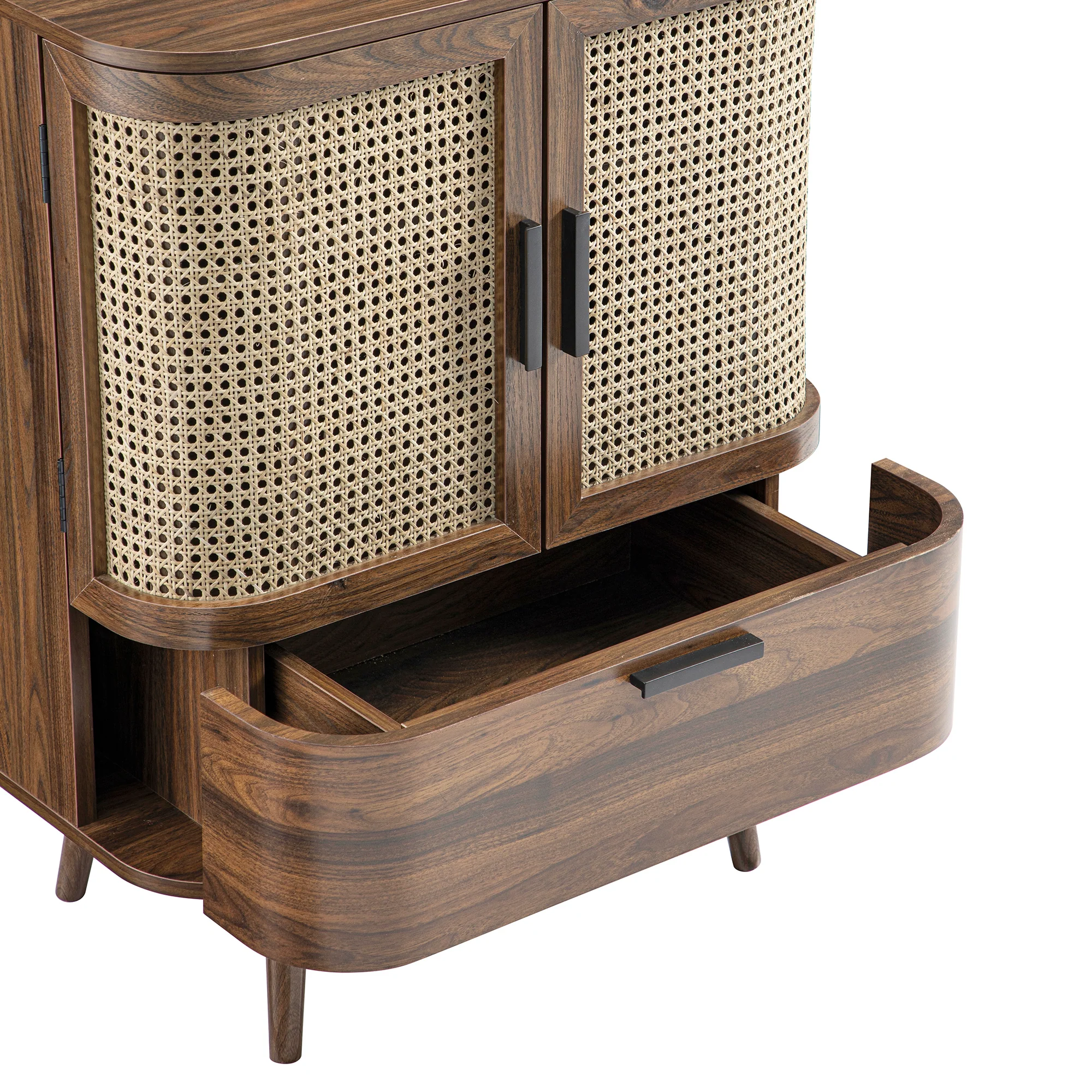 Izzy Curved Rattan 1-Drawer Small Sideboard, Walnut - Image 15