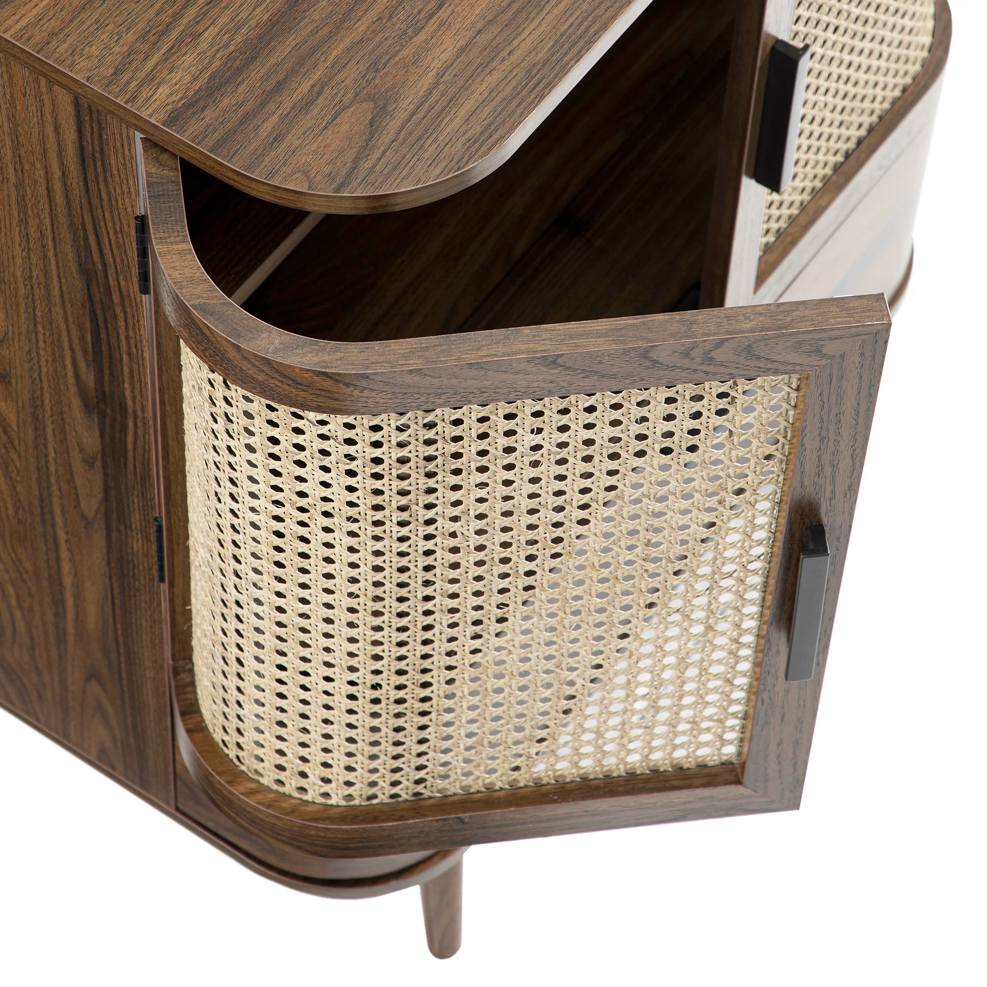 Izzy Curved Rattan 1-Drawer Small Sideboard, Walnut - Image 16