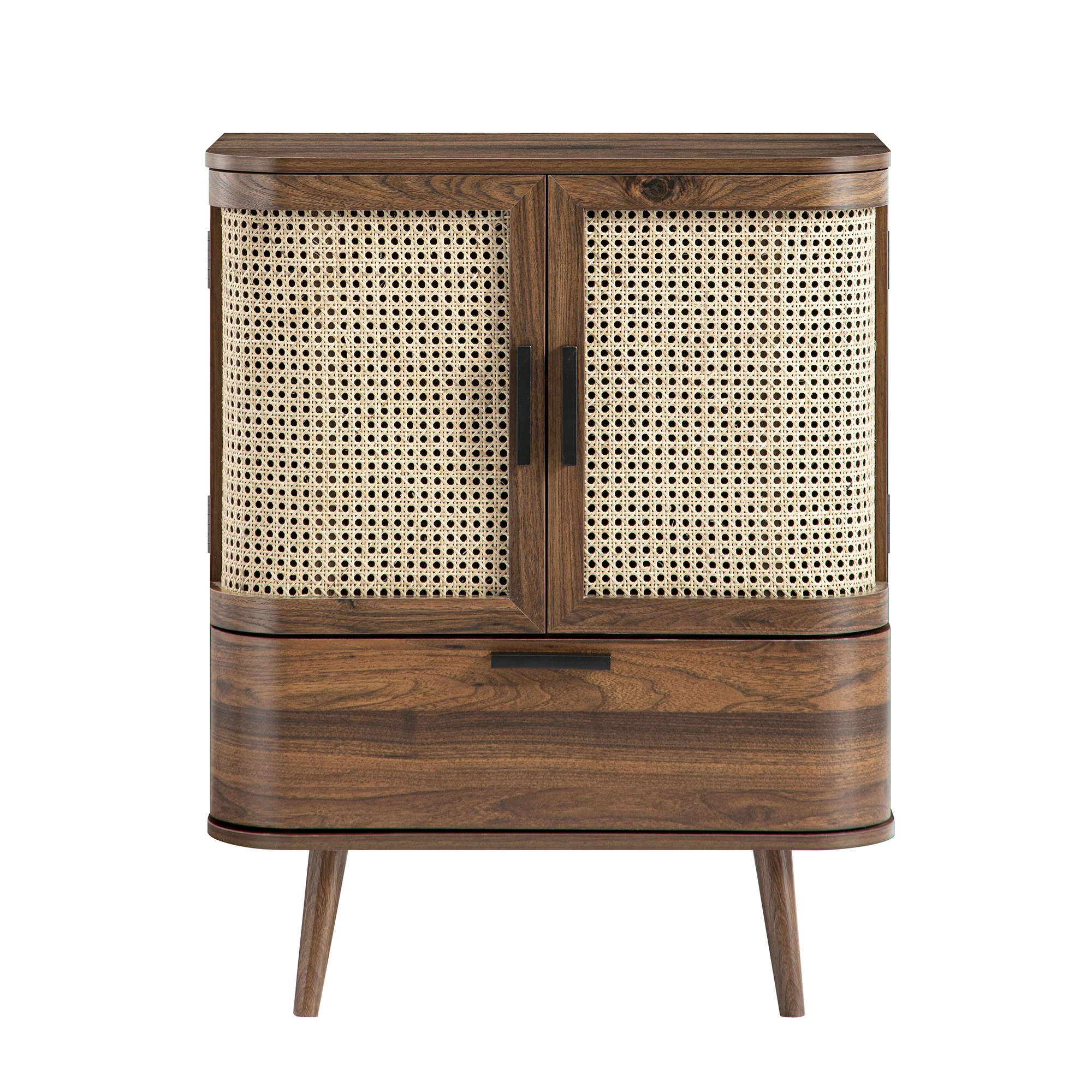 Izzy Curved Rattan 1-Drawer Small Sideboard, Walnut - Image 7