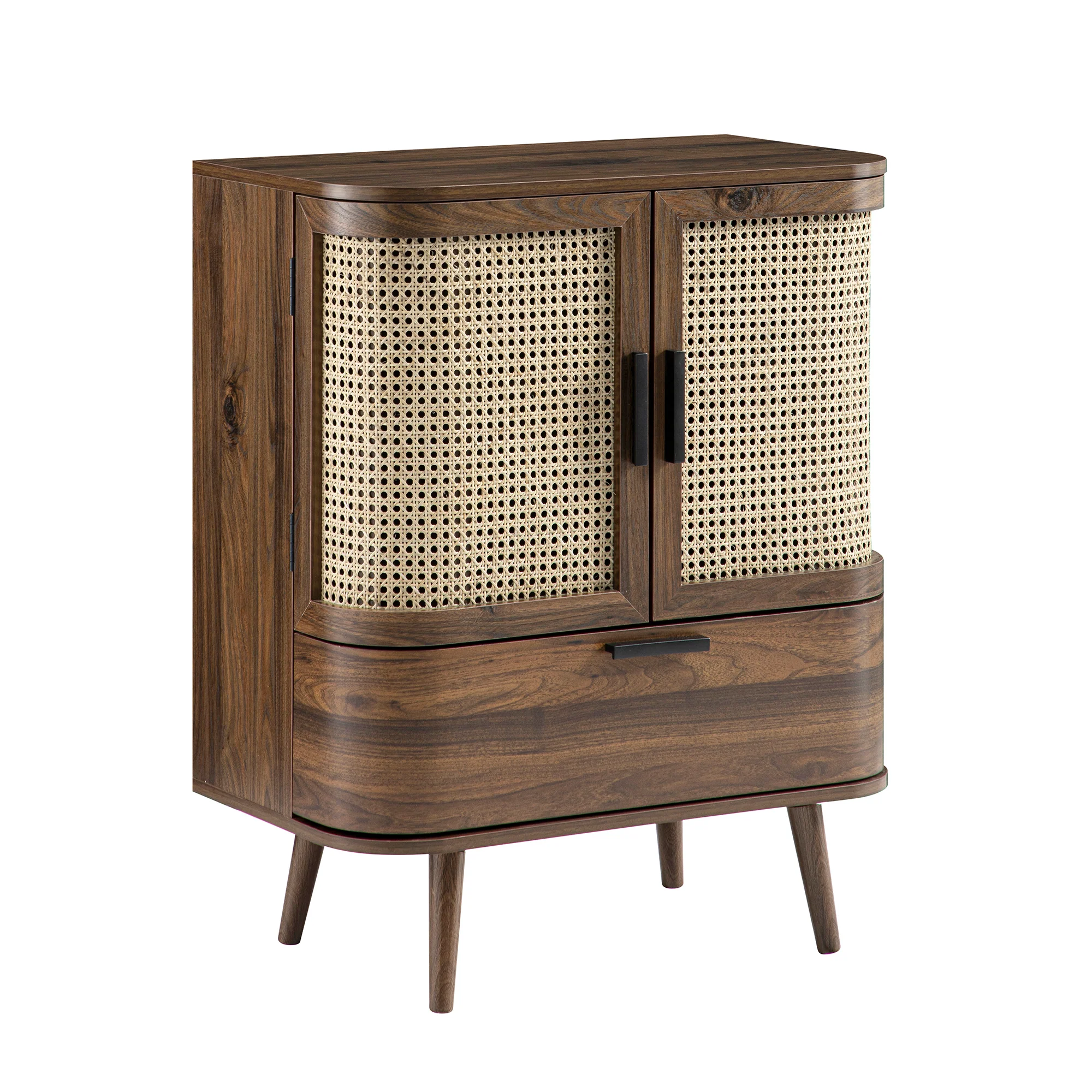 Izzy Curved Rattan 1-Drawer Small Sideboard, Walnut - Image 8