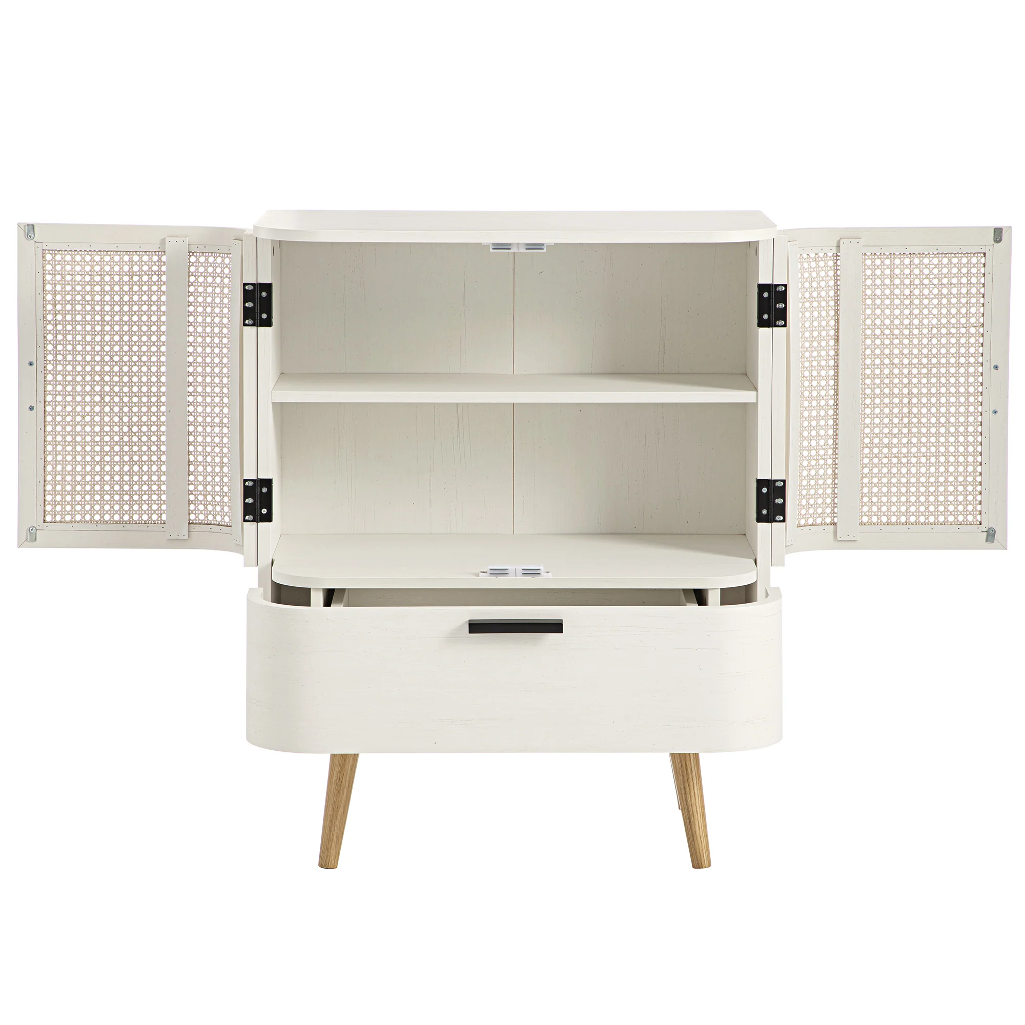 Izzy Curved Rattan 1-Drawer Small Sideboard, White - Image 10