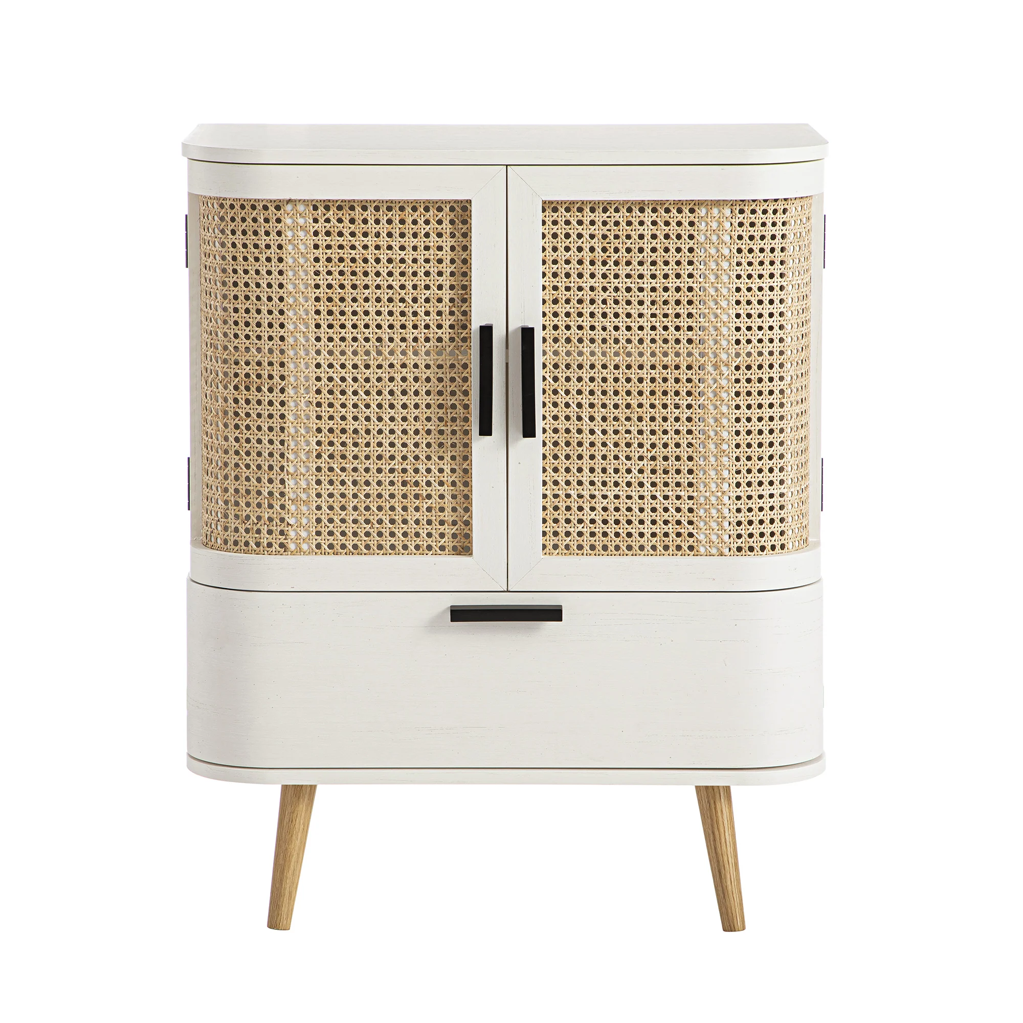 Izzy Curved Rattan 1-Drawer Small Sideboard, White - Image 7